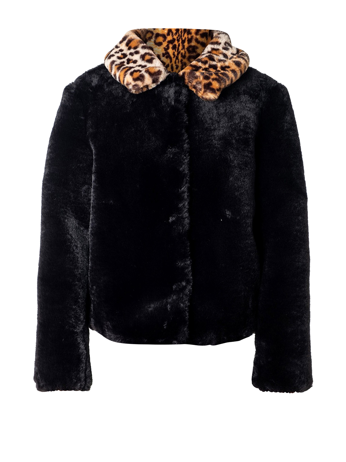 Be Blumarine Animal Print Collar Faux Fur Bomber Jacket In Black | ModeSens