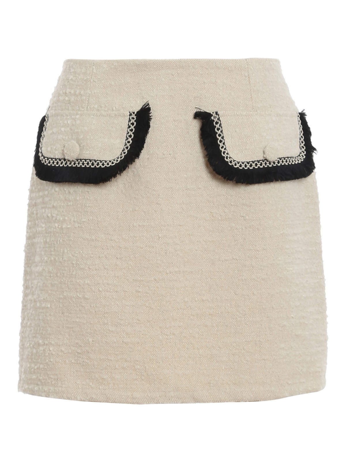 Click to view more detailed imagery on our partner's website Be Blumarine Bouclé Wool Blend Mini Skirt In Cream Colour