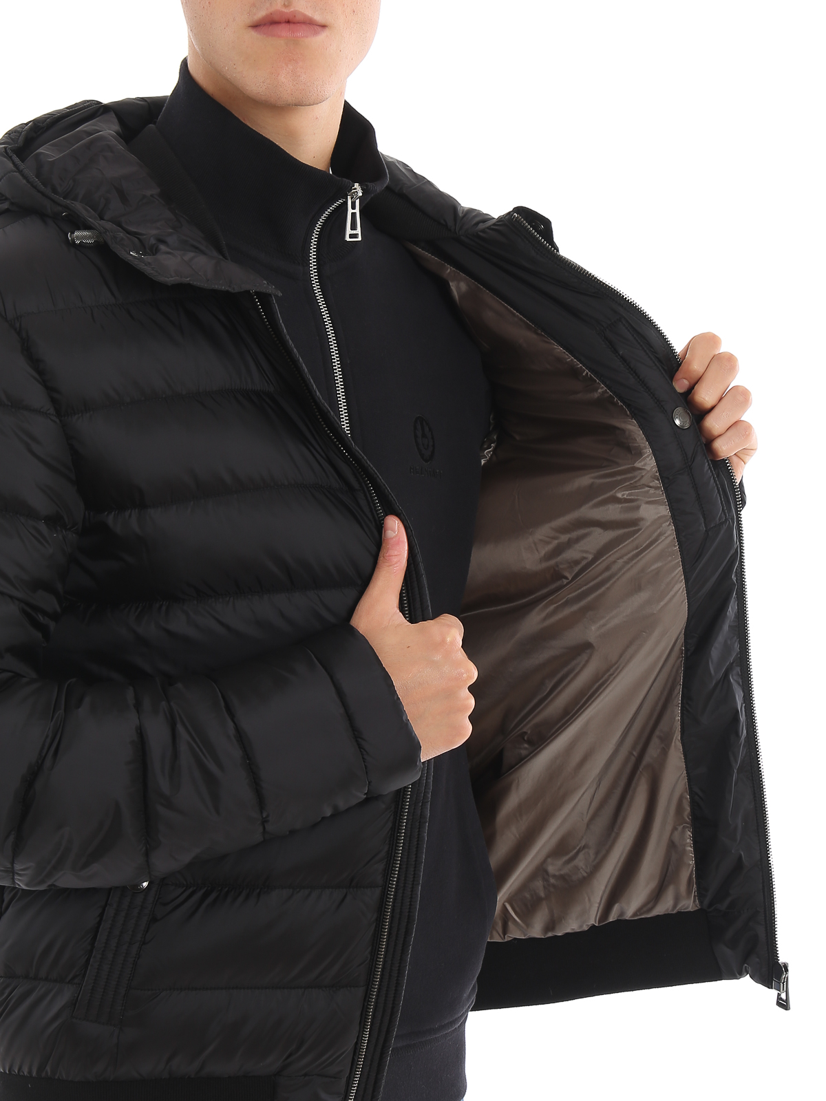 Padded jackets Belstaff - Streamline black hooded puffer jacket ...