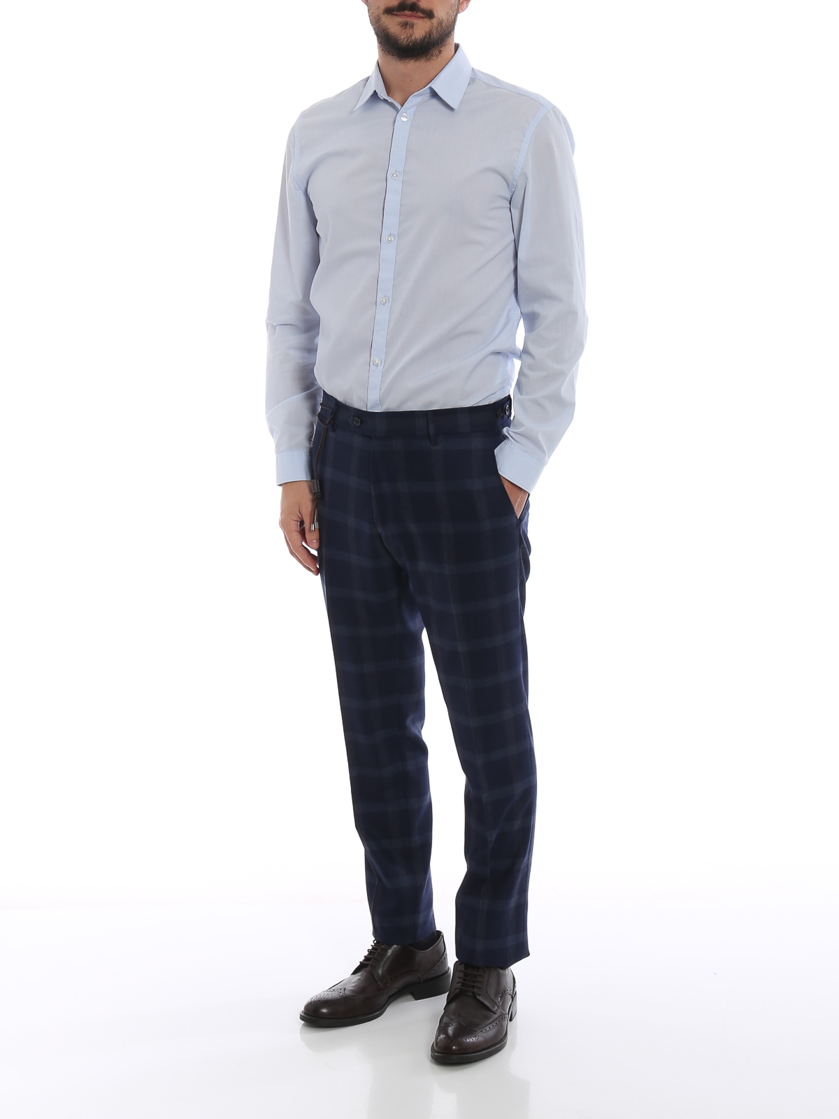 Casual trousers Berwich - Blue check wool classic trousers