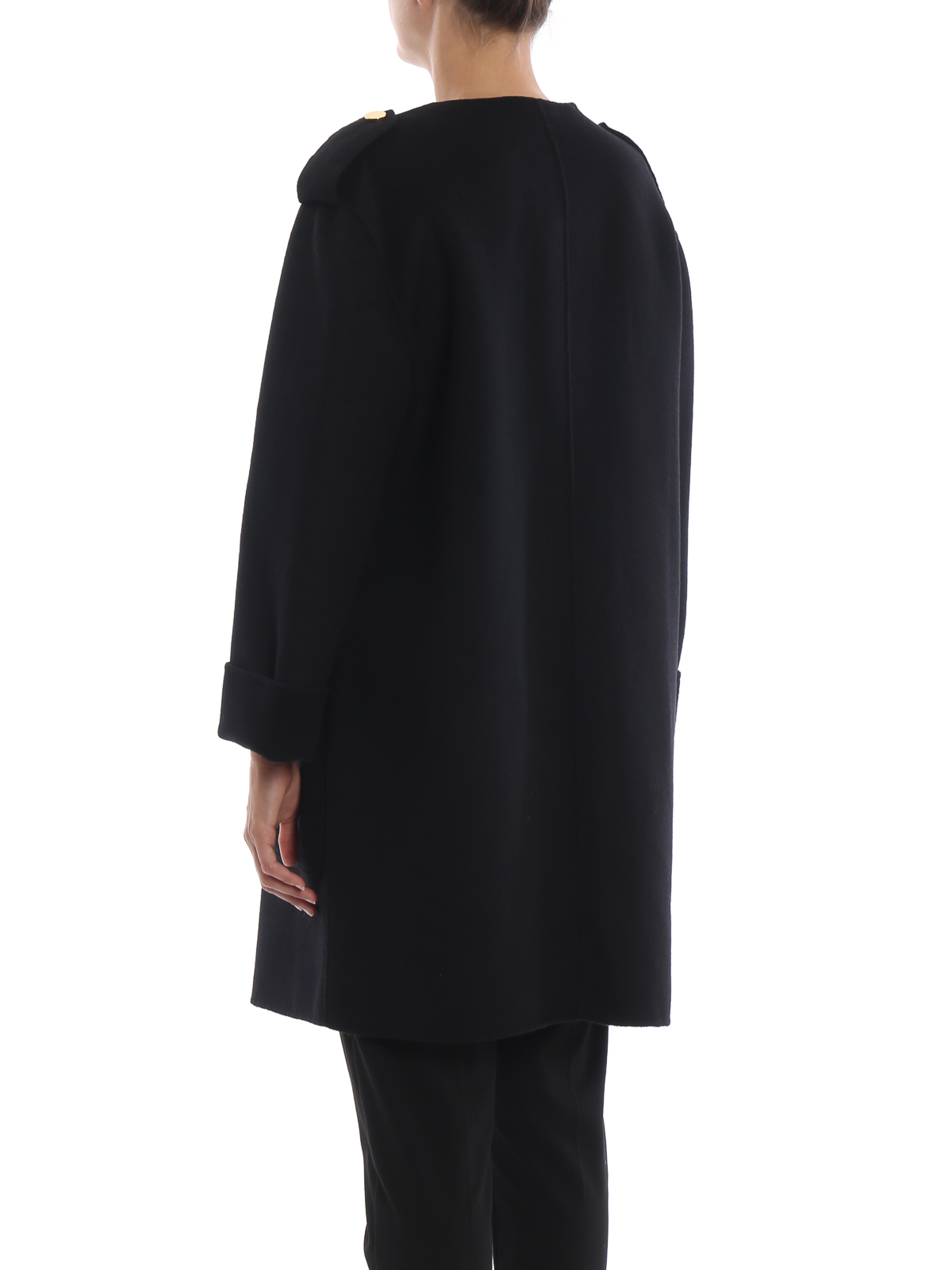 Knee length coats Michael Kors - Black collarless coat with gold zipper -  MH72HSL787001
