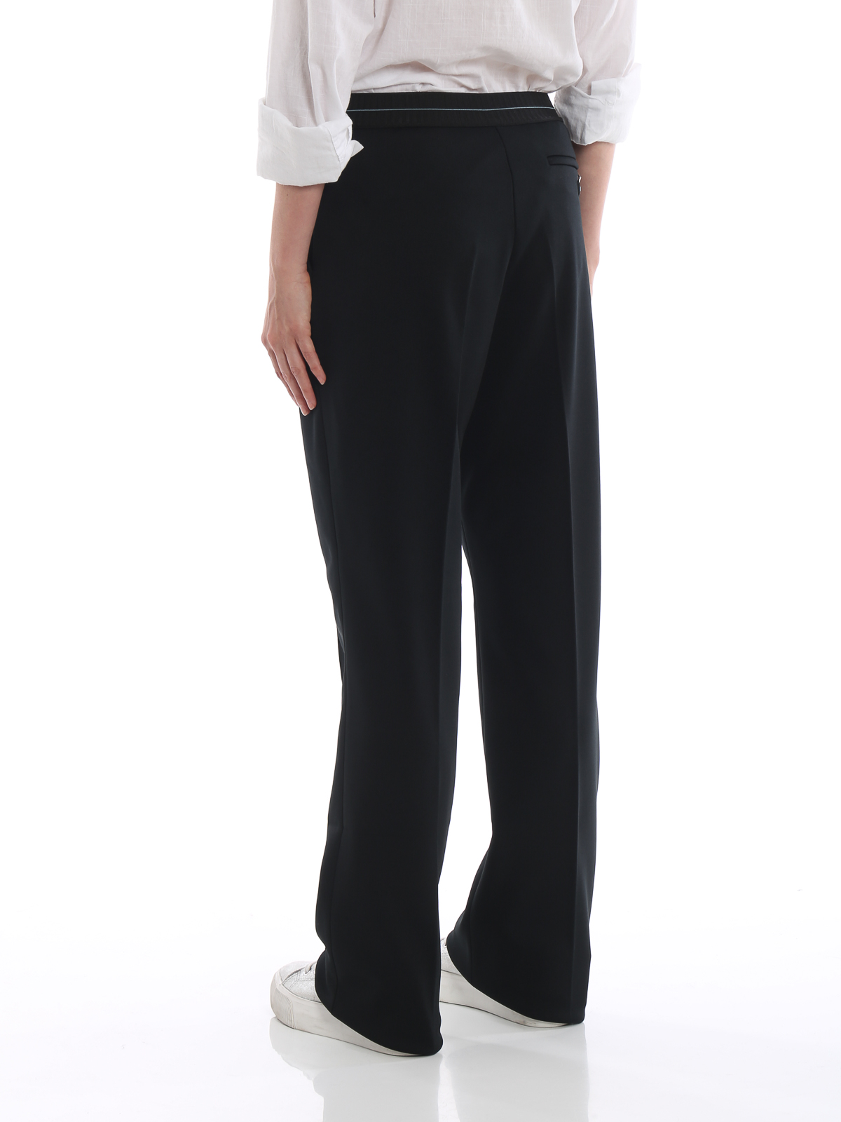 Prada - Black techno jersey straight leg trousers - casual trousers ...