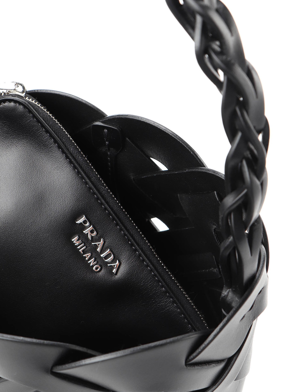 prada woven leather bucket bag