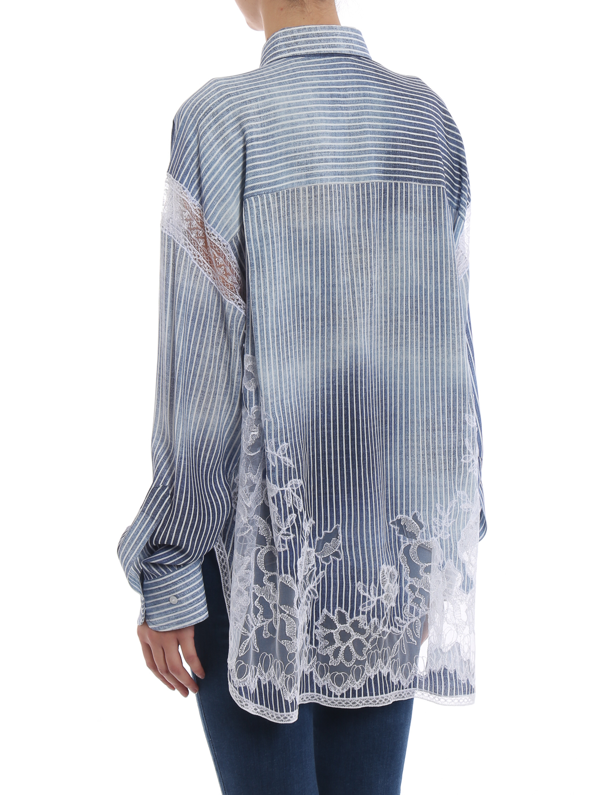 Shirts Ermanno Scervino - Blue striped and lace insert over shirt 