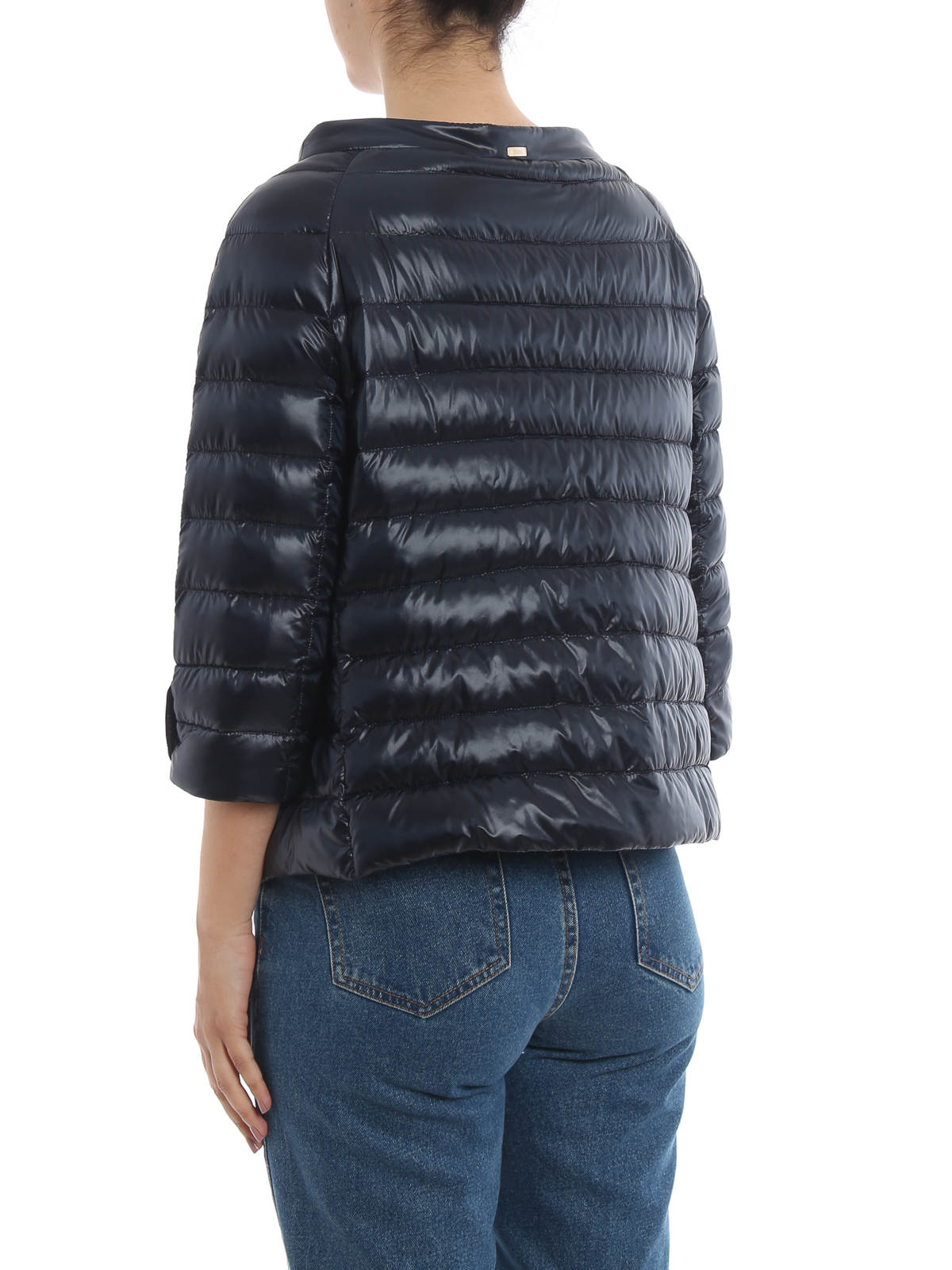 navy cropped puffer jacket