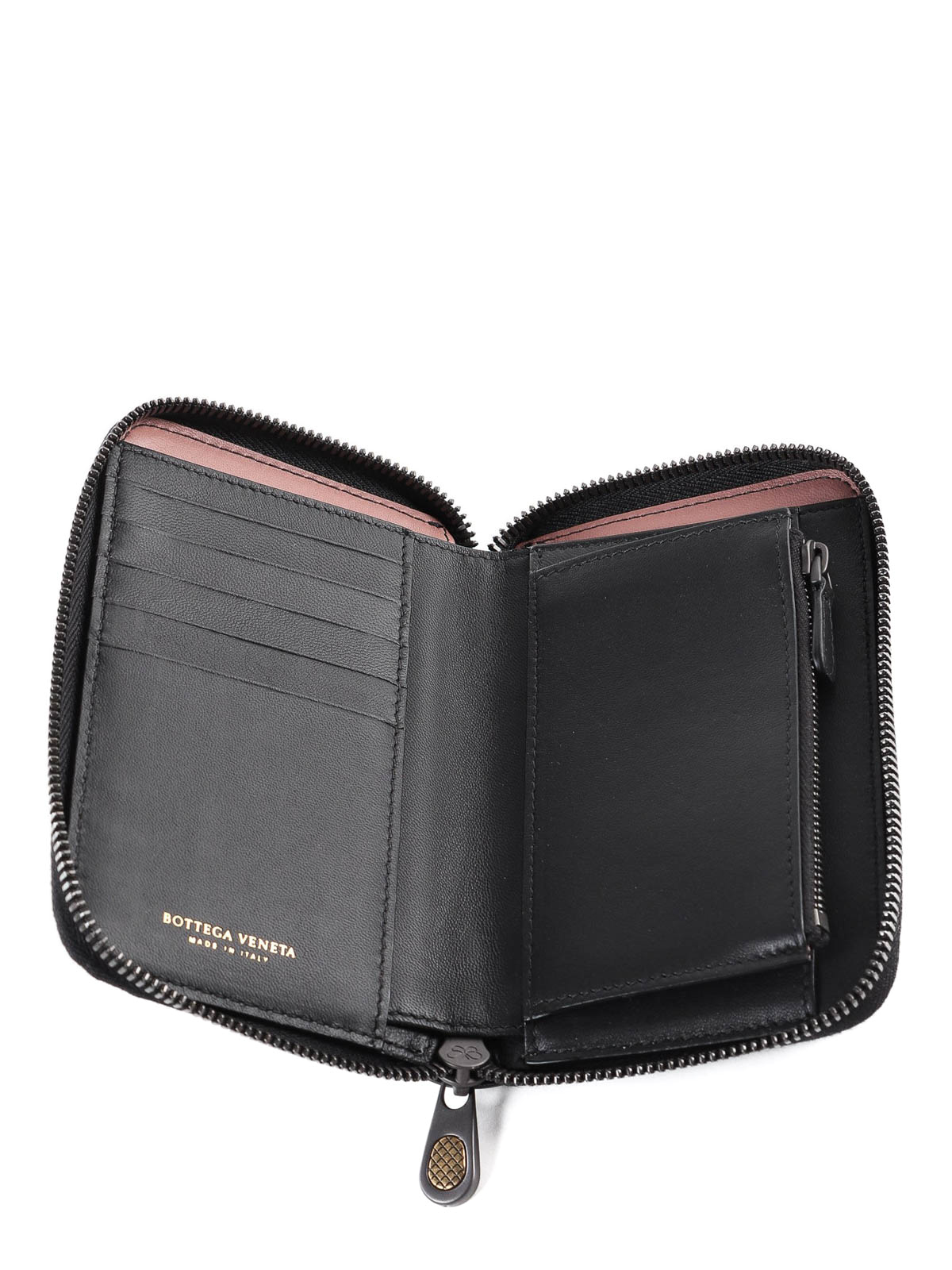 Wallets & purses Bottega Veneta - Black Intrecciato nappa zip 