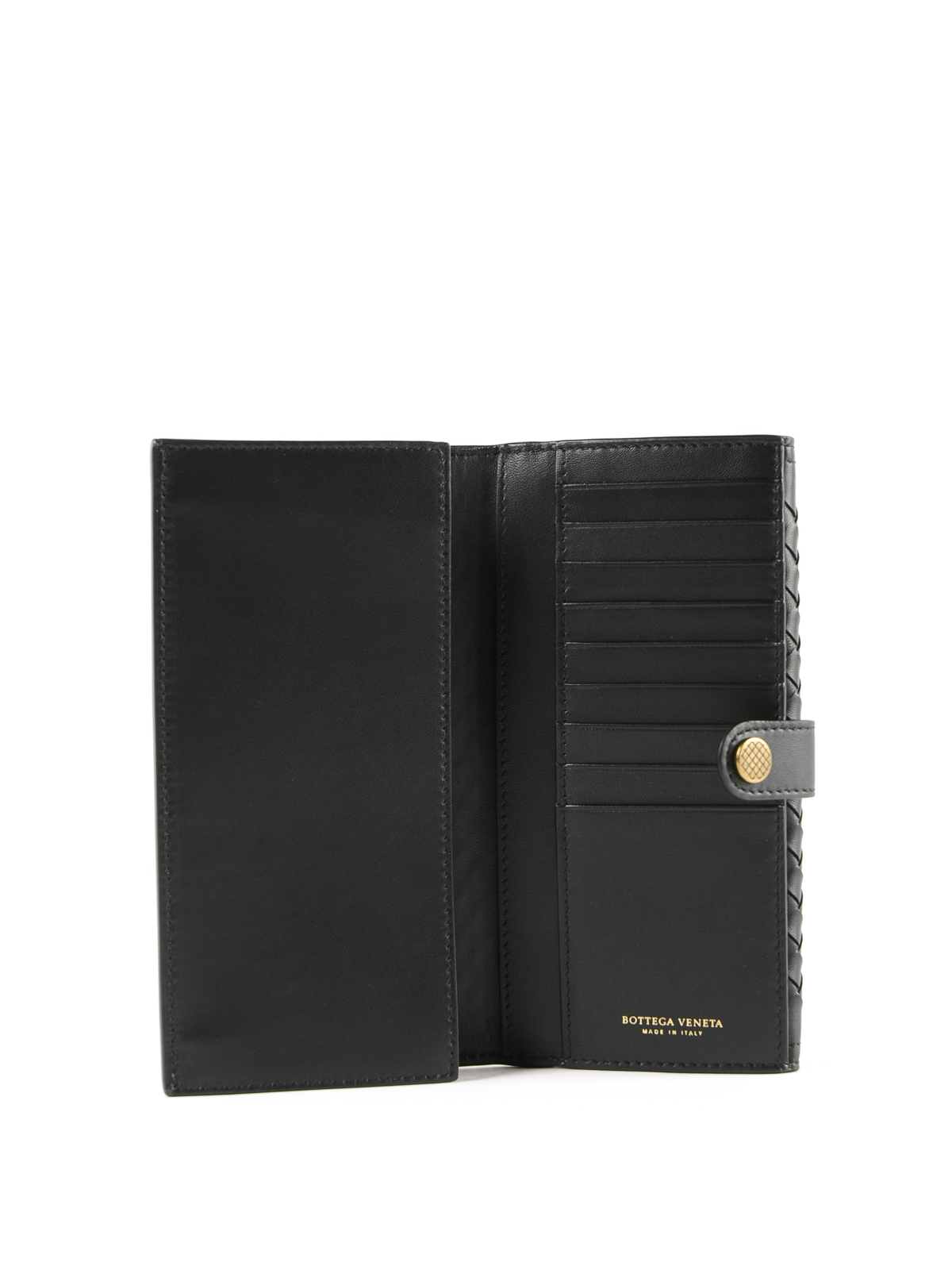 Wallets & purses Bottega Veneta - Black woven leather continental 