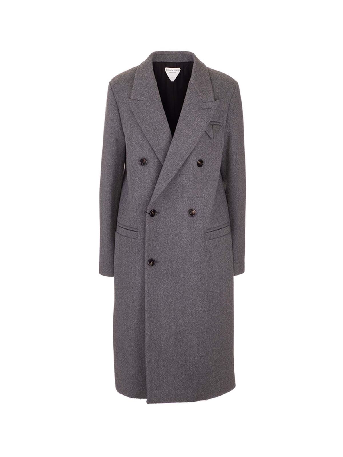 Bottega Veneta - Double-breasted coat in grey - knee length coats ...