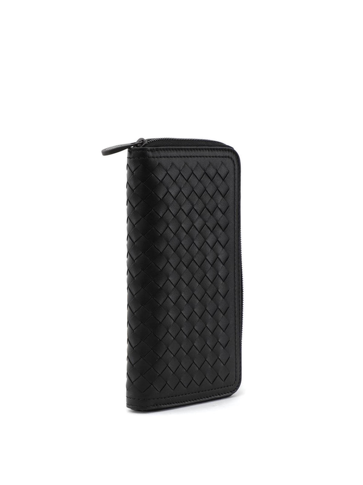 Wallets & purses Bottega Intrecciato black zip around leather