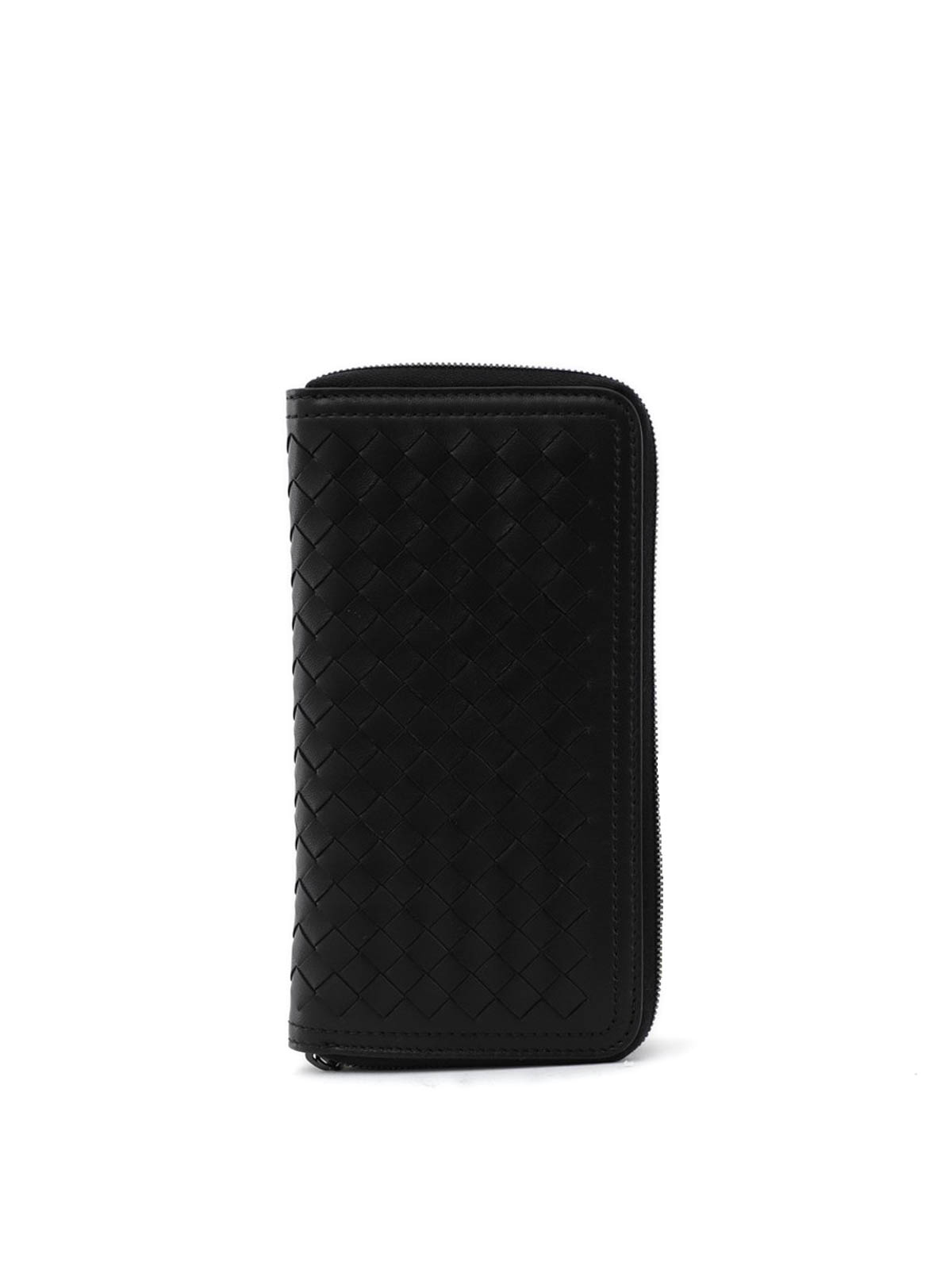 Wallets & purses Bottega Intrecciato black zip around leather