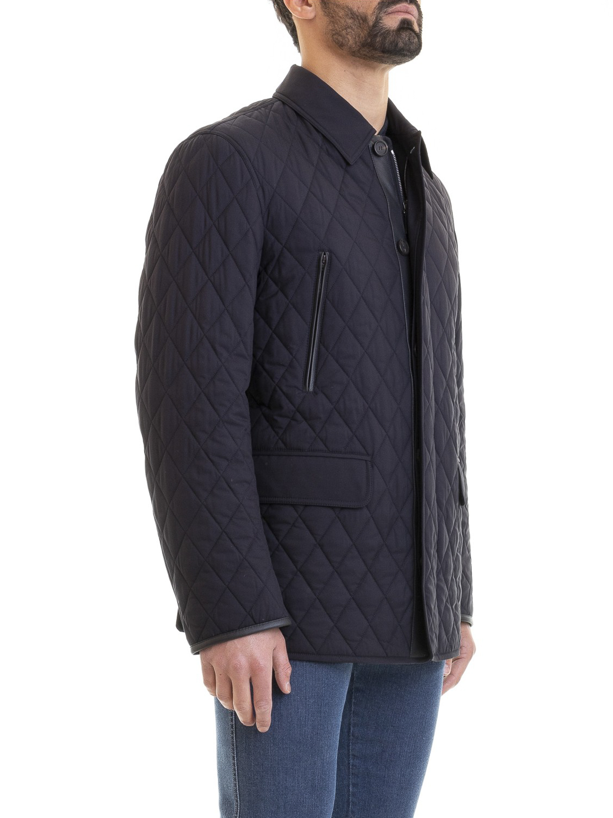 Brioni - Leather trimmed diamond quilted puffer jacket - padded jackets ...