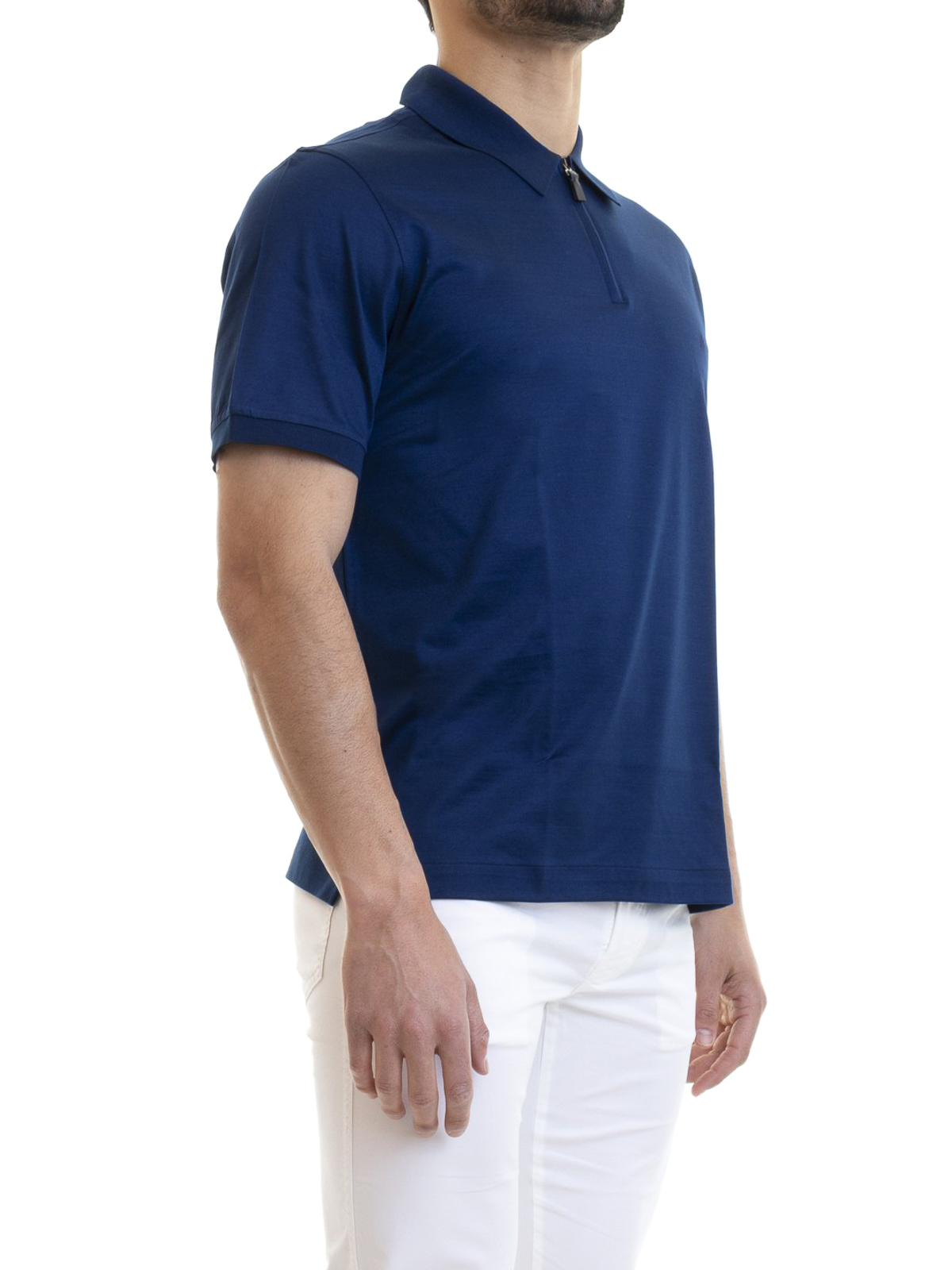 Polo shirts Brioni - Zipped blue polo shirt - UJ9L0LPZ6004600 