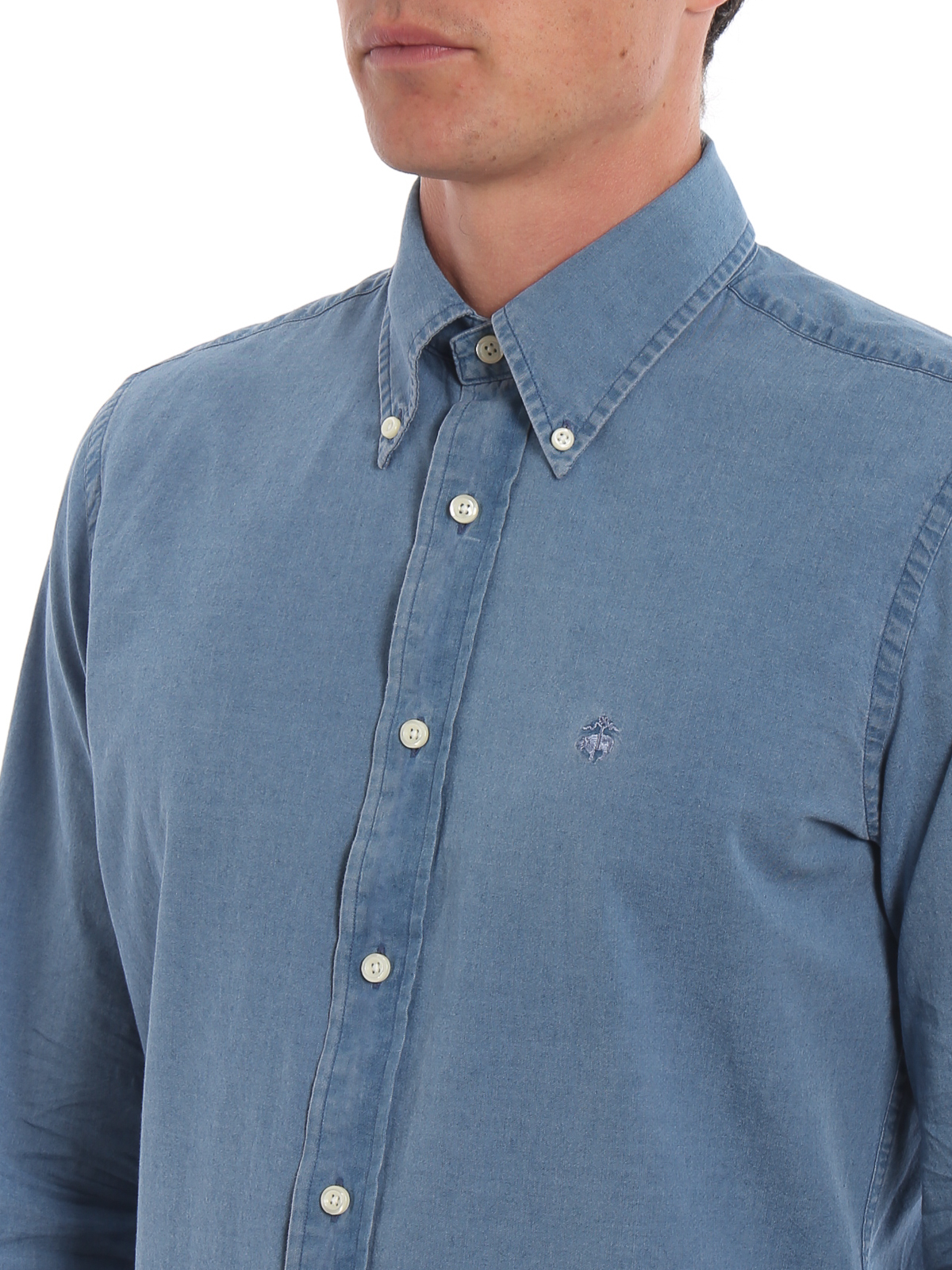 Logo embroidery light blue cotton shirt 