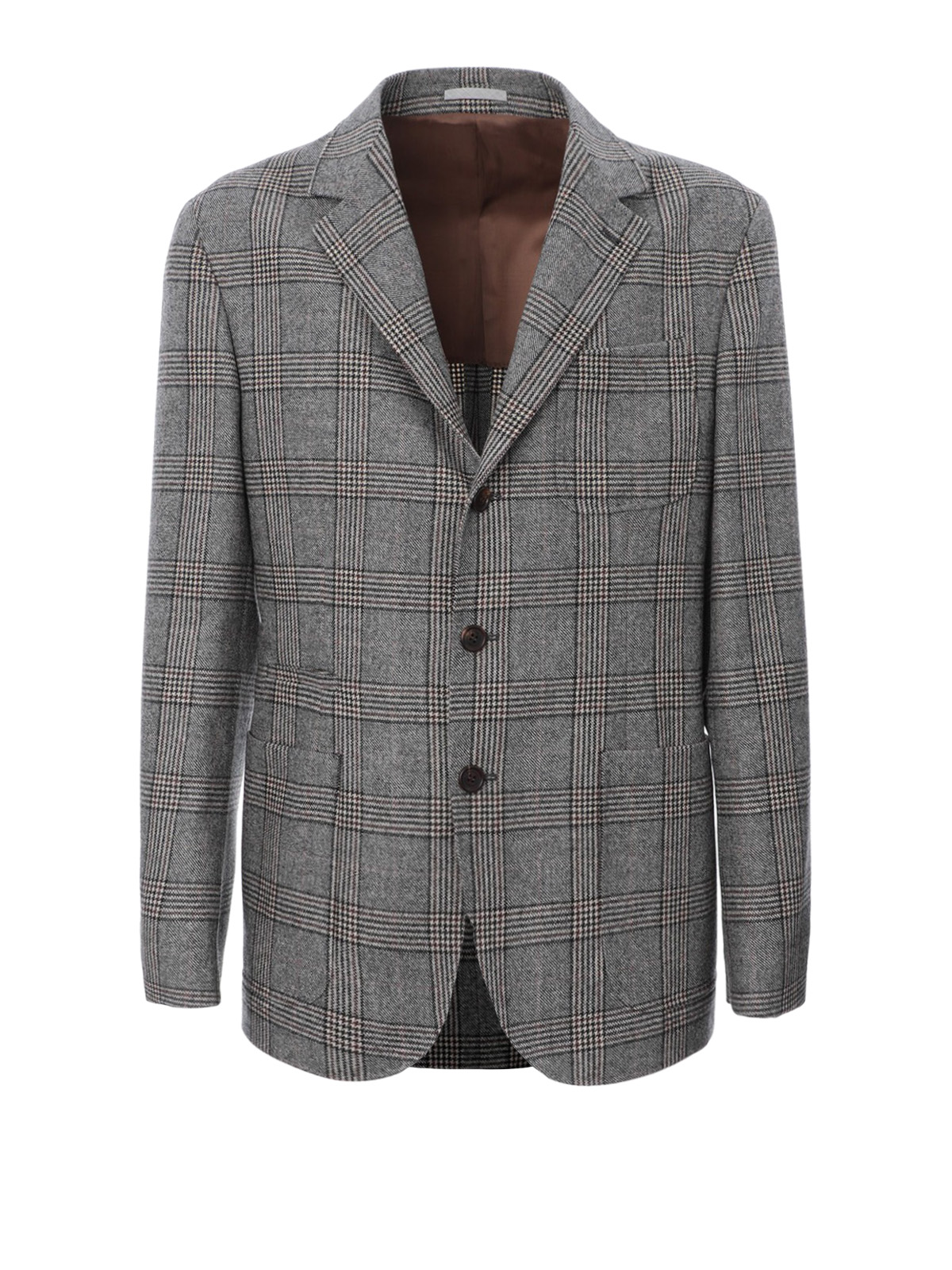 Brunello Cucinelli Prince Of Wales Wool Unlined Blazer In Grey | ModeSens