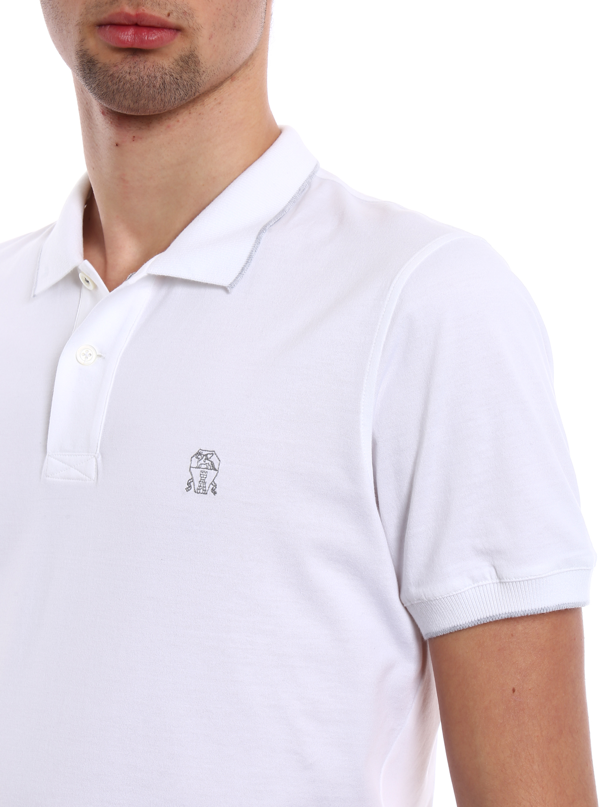 Polo shirts Brunello Cucinelli - Embroidered logo white polo shirt 