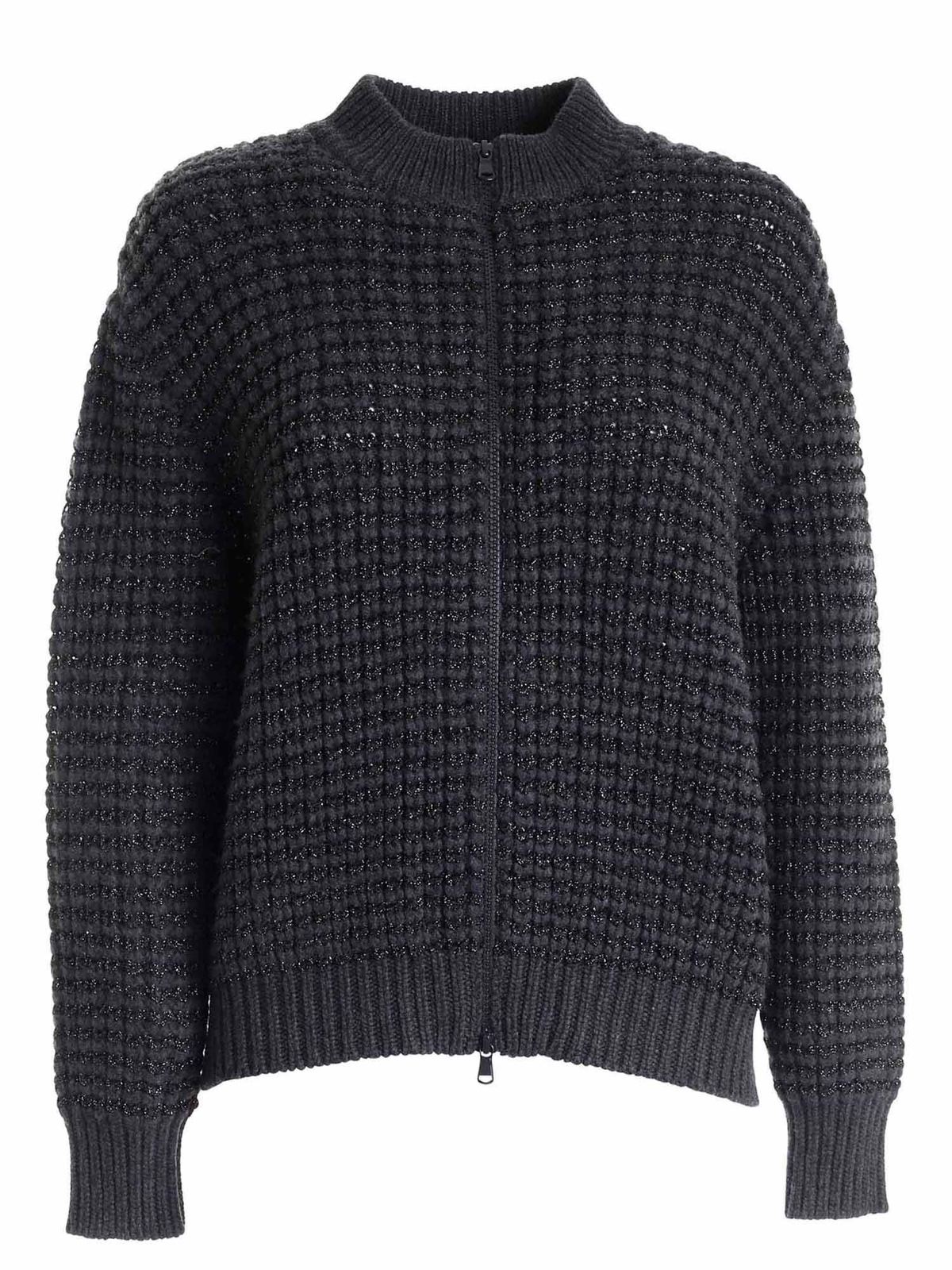 Brunello Cucinelli - Cardigan with lamé inserts in anthracite colo ...