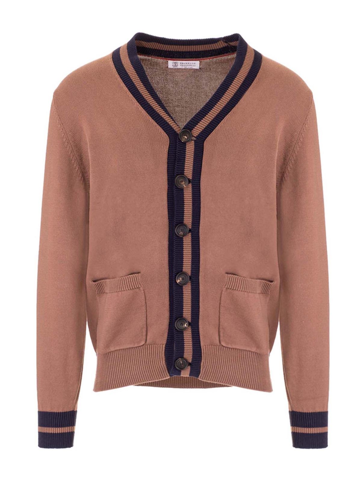 Brunello Cucinelli Striped profile cardigan in brown cardigans M28703006CF049