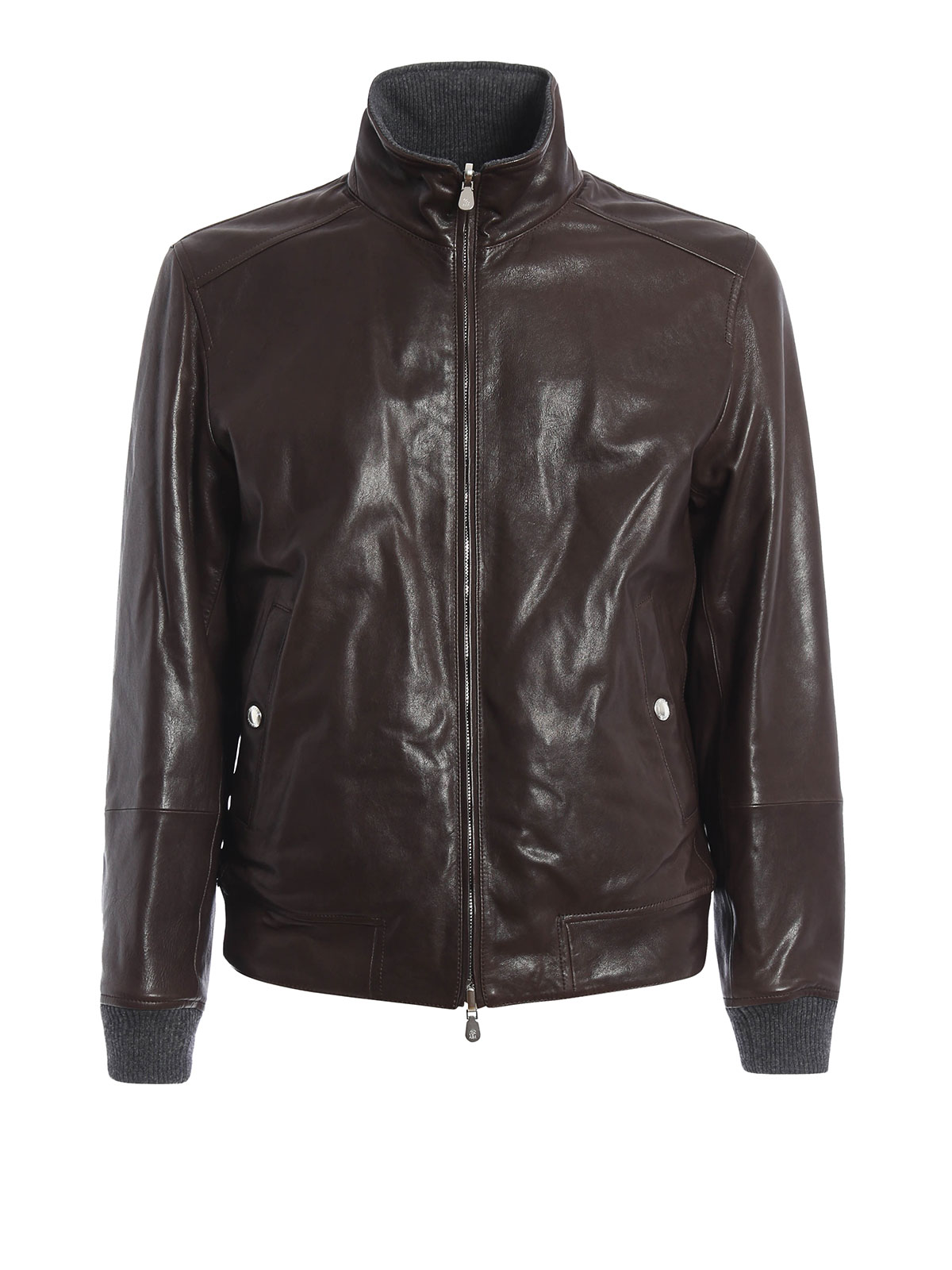 Brunello Cucinelli Reversible Leather And Wool Jacket In Brown