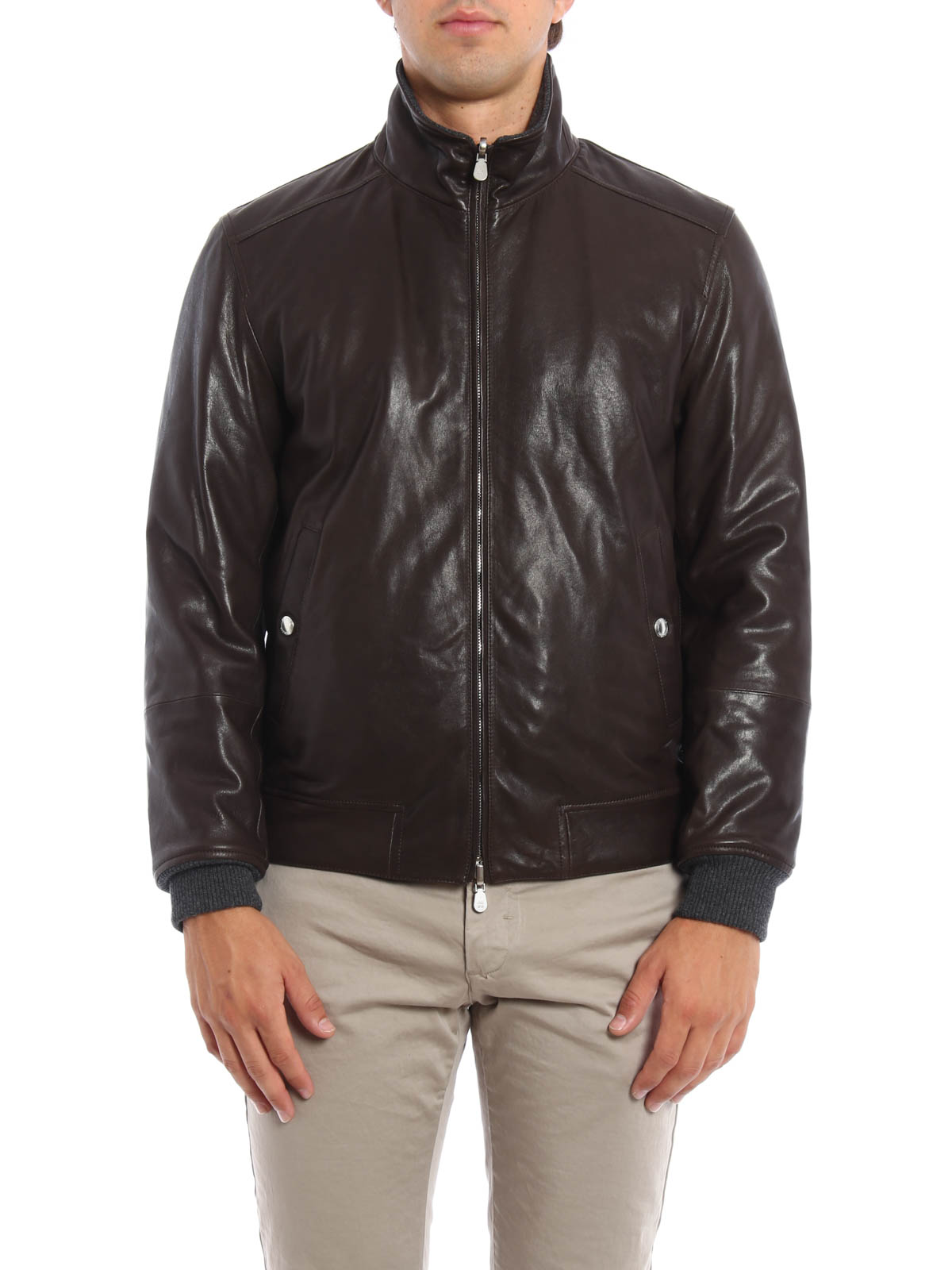 Leather jacket Brunello Cucinelli - Reversible leather and wool jacket ...