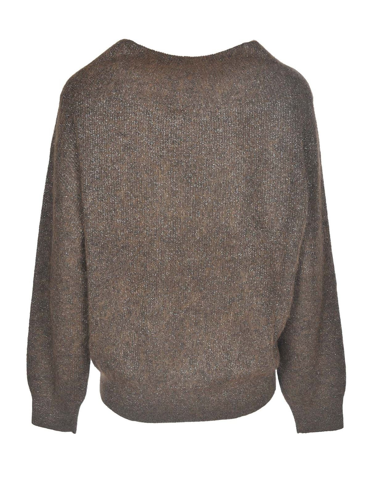 Brunello Cucinelli V Neck Pullover In Brown Lame Sweatshirts Sweaters M2ucu913