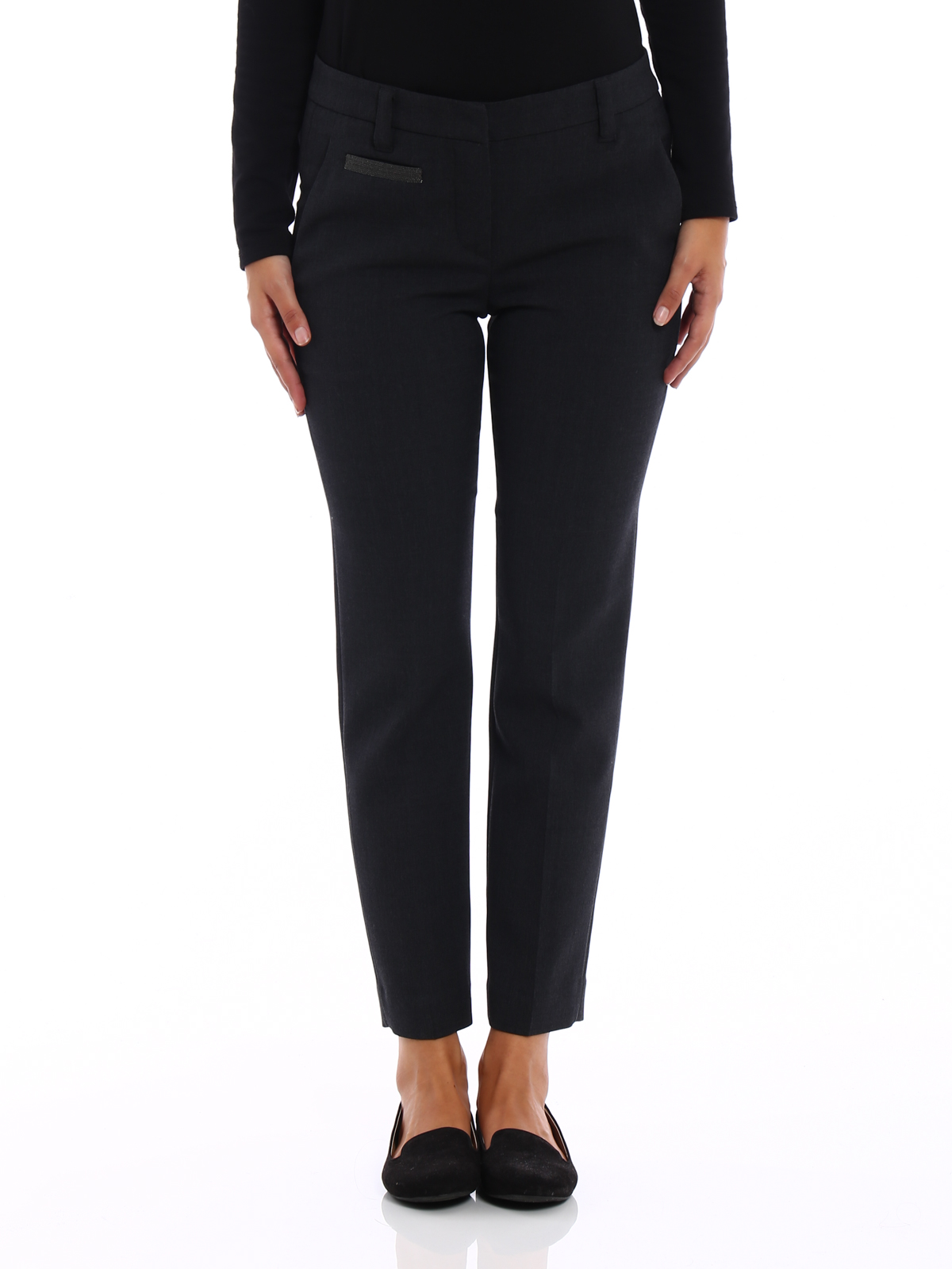 dark grey cigarette trousers