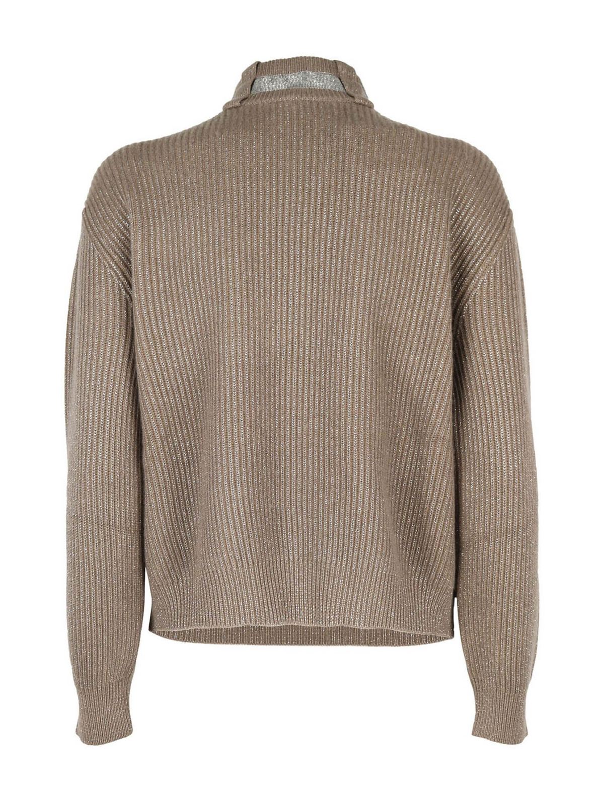 Brunello Cucinelli Jewel Detail High Neck Pullover In Beige Turtlenecks Polo Necks M7qcg5