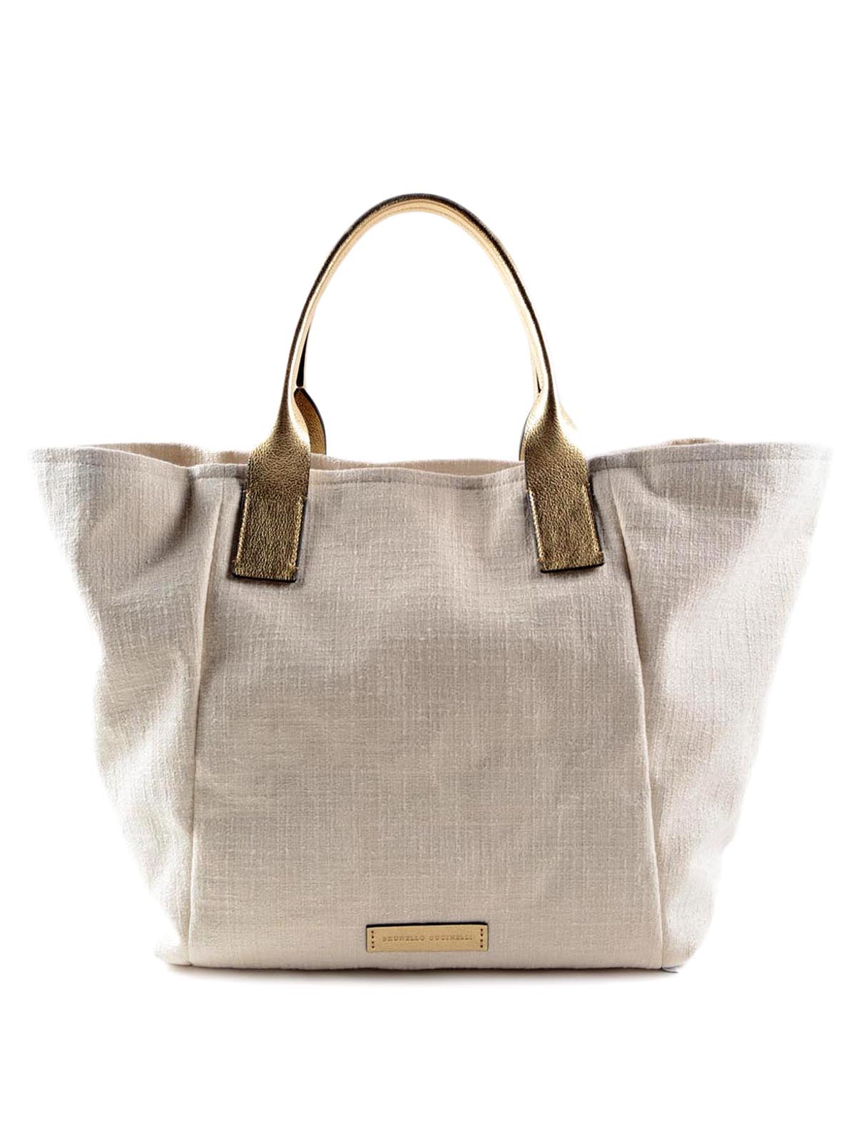 Totes bags Brunello Cucinelli - Linen tote with leather handles ...