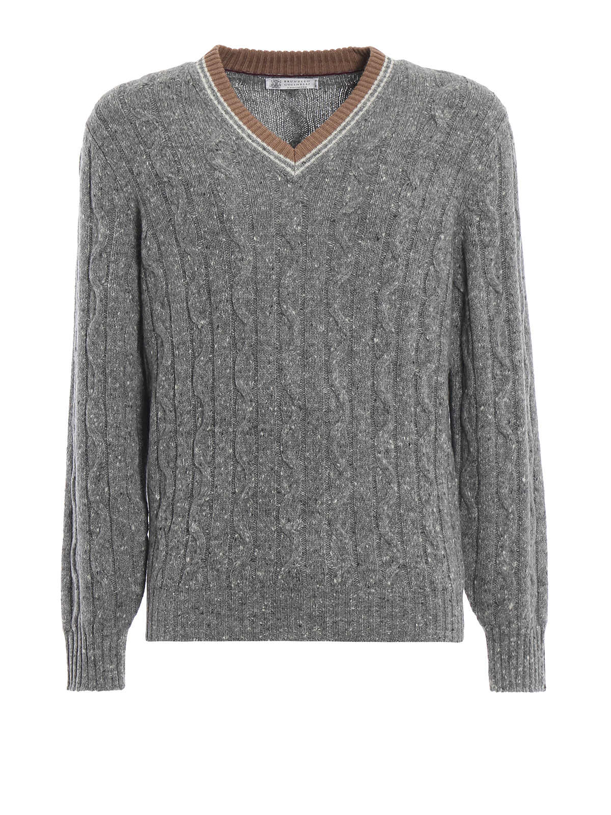 V necks Brunello Cucinelli - Grey melange cable knit V-neck