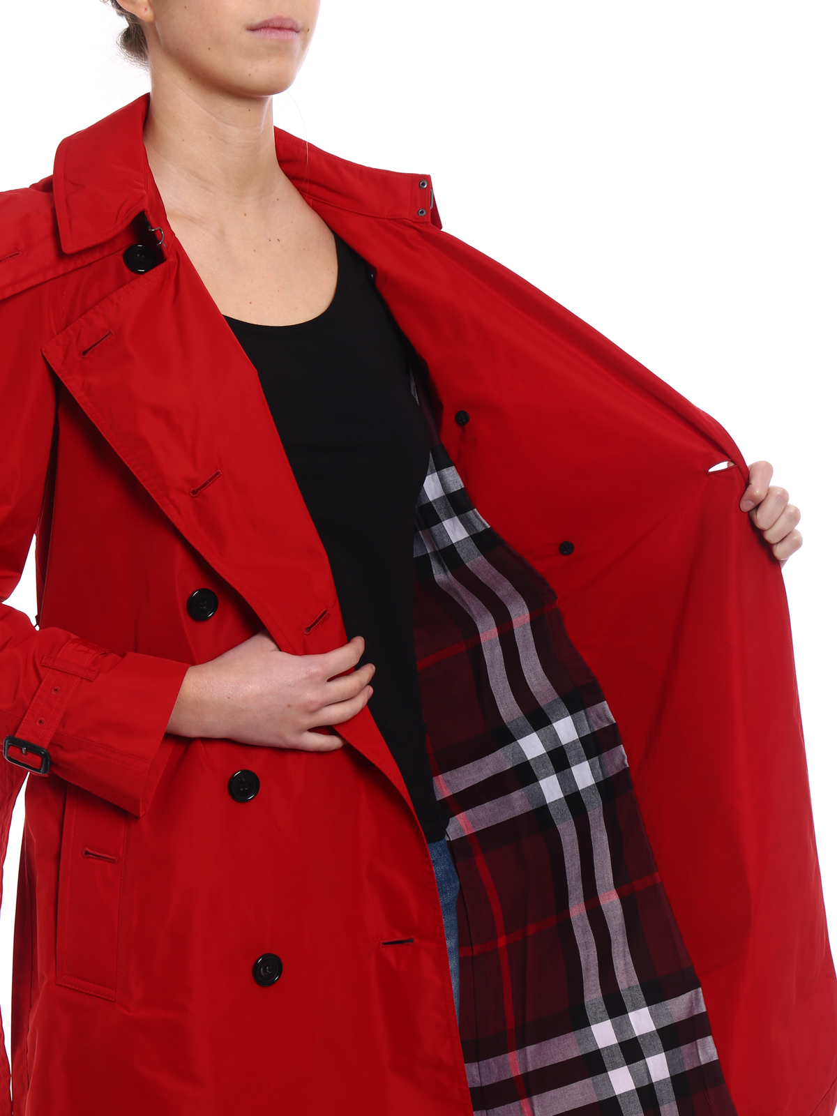 red burberry trench coat
