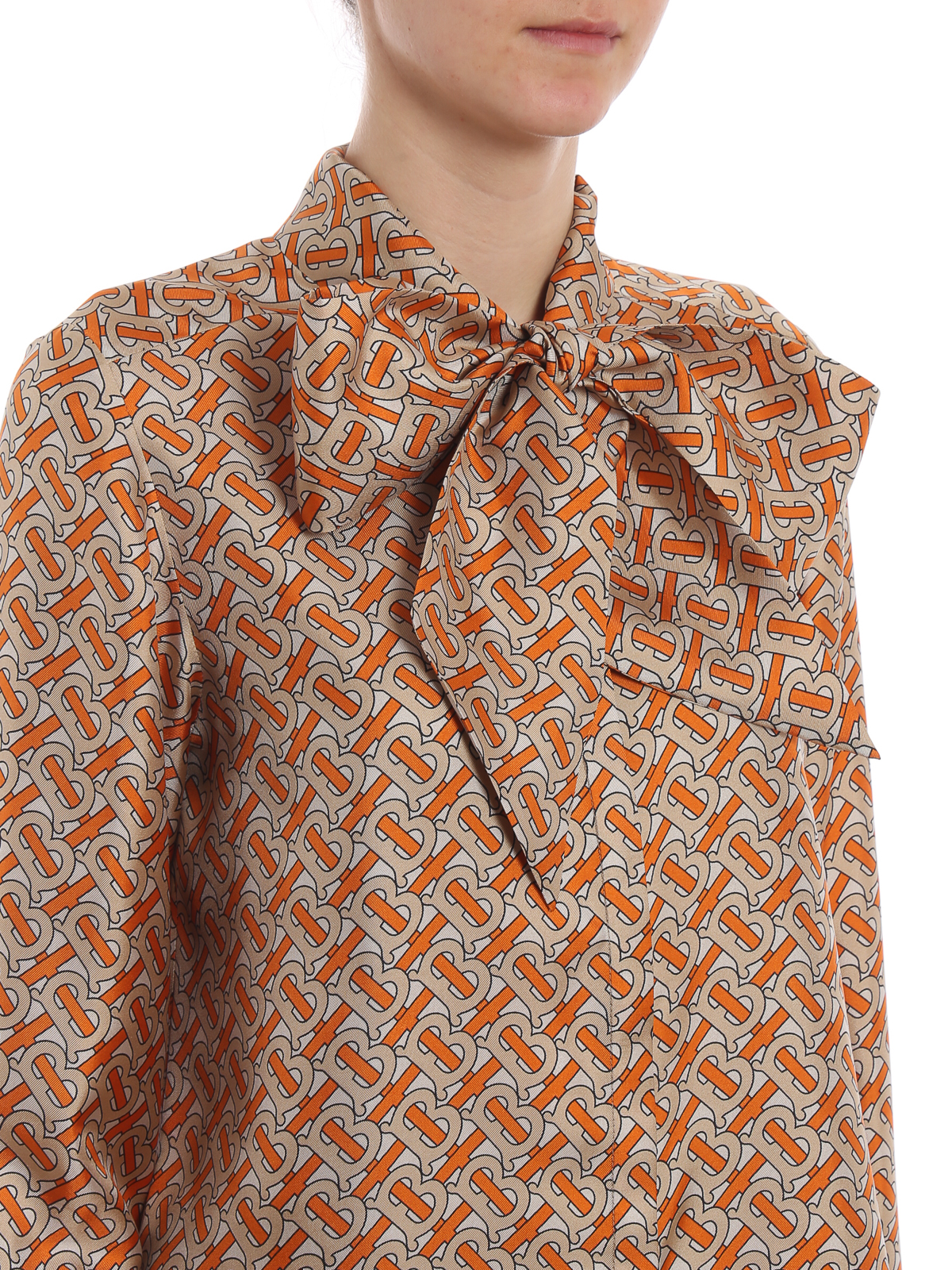 Shirts Burberry - Monogram two-tone silk pussy bow shirt - 4560930