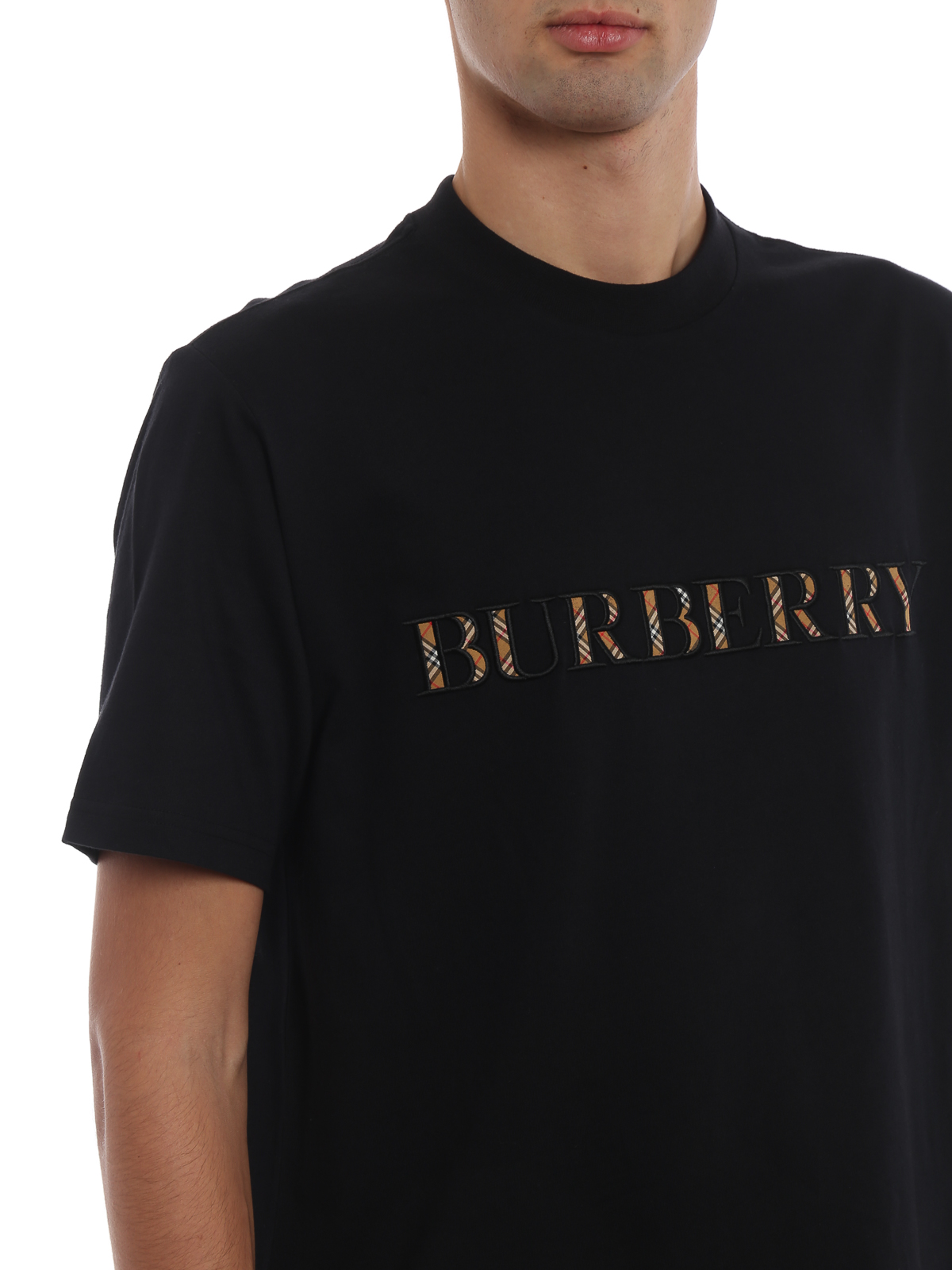 T-shirts Burberry - Sabeto black cotton T-shirt with checked logo - 8007819