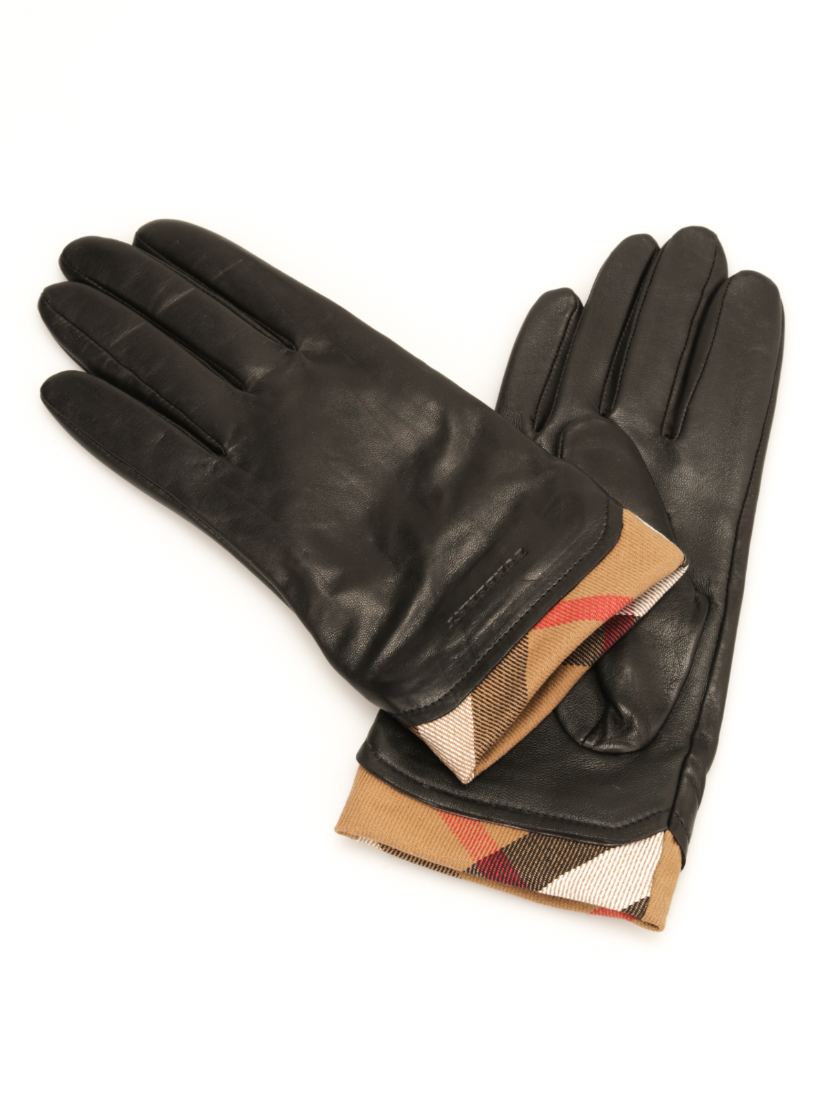 Gloves Burberry - Check trim leather gloves - |