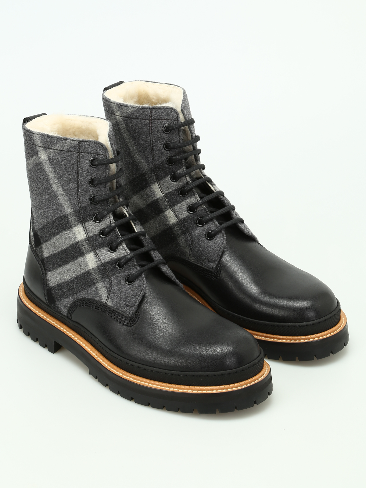 William leather and tartan booties 