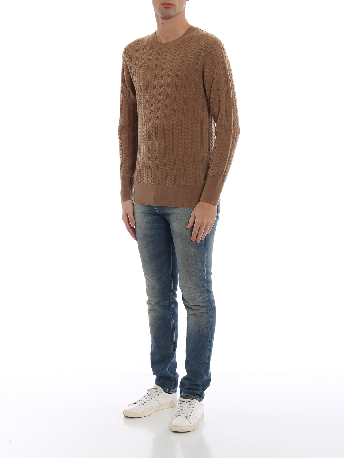 Crew necks Burberry - Cable knit cashmere blend camel jumper - 8005176