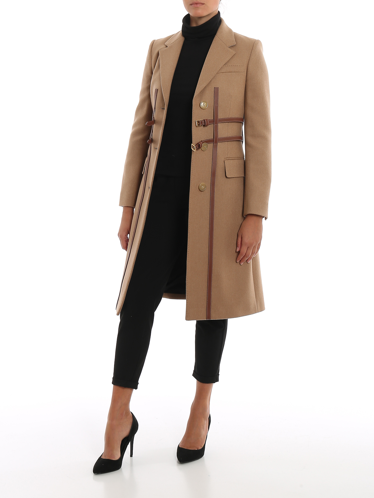 Knee length coats Burberry - Leather insert wool coat - 8014171