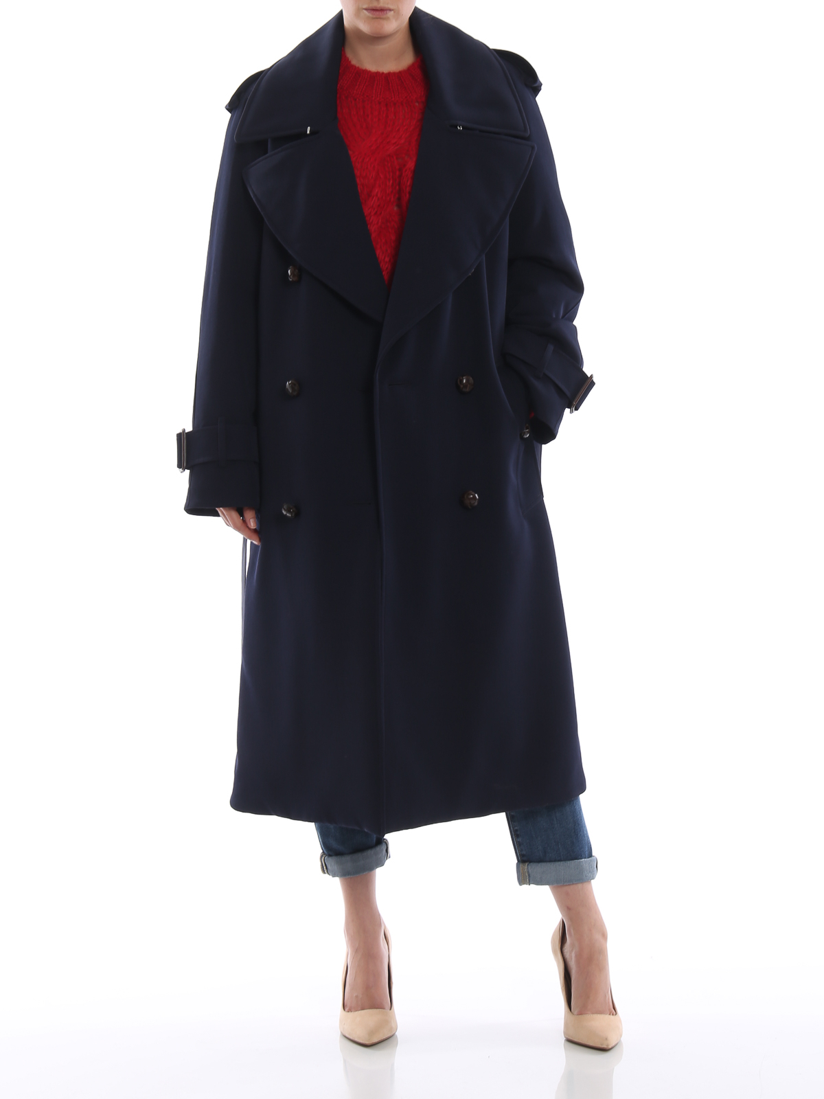 Trench coats Burberry - Regina navy blue wool oversize trench coat - 8003619