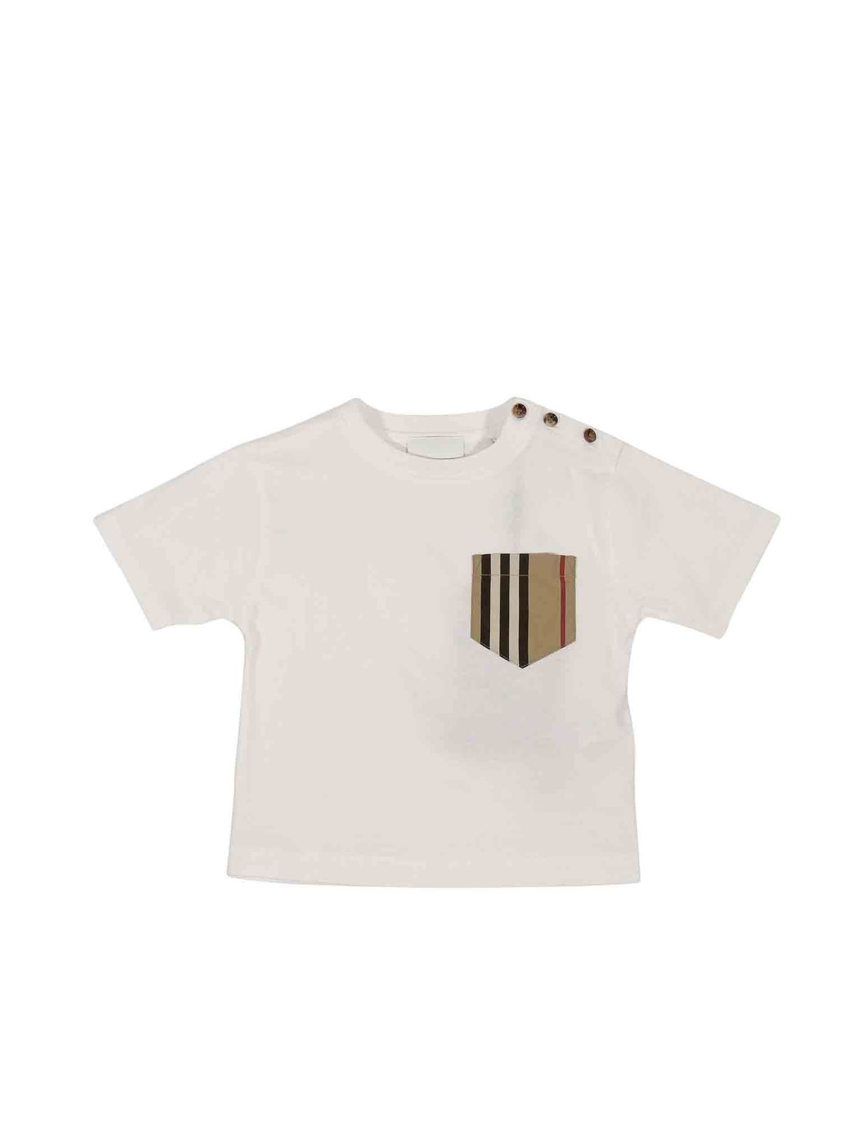 Burberry Kids' Striped Pocket T-shirt In White |