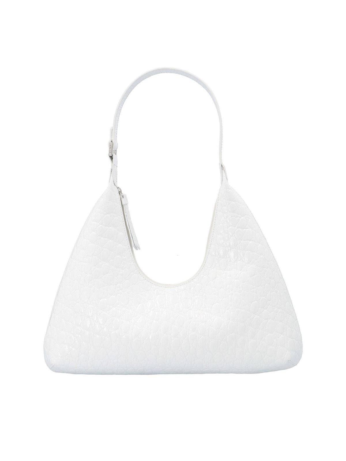 Shoulder bags By Far - Circular croco print Amber bag in optic white ...