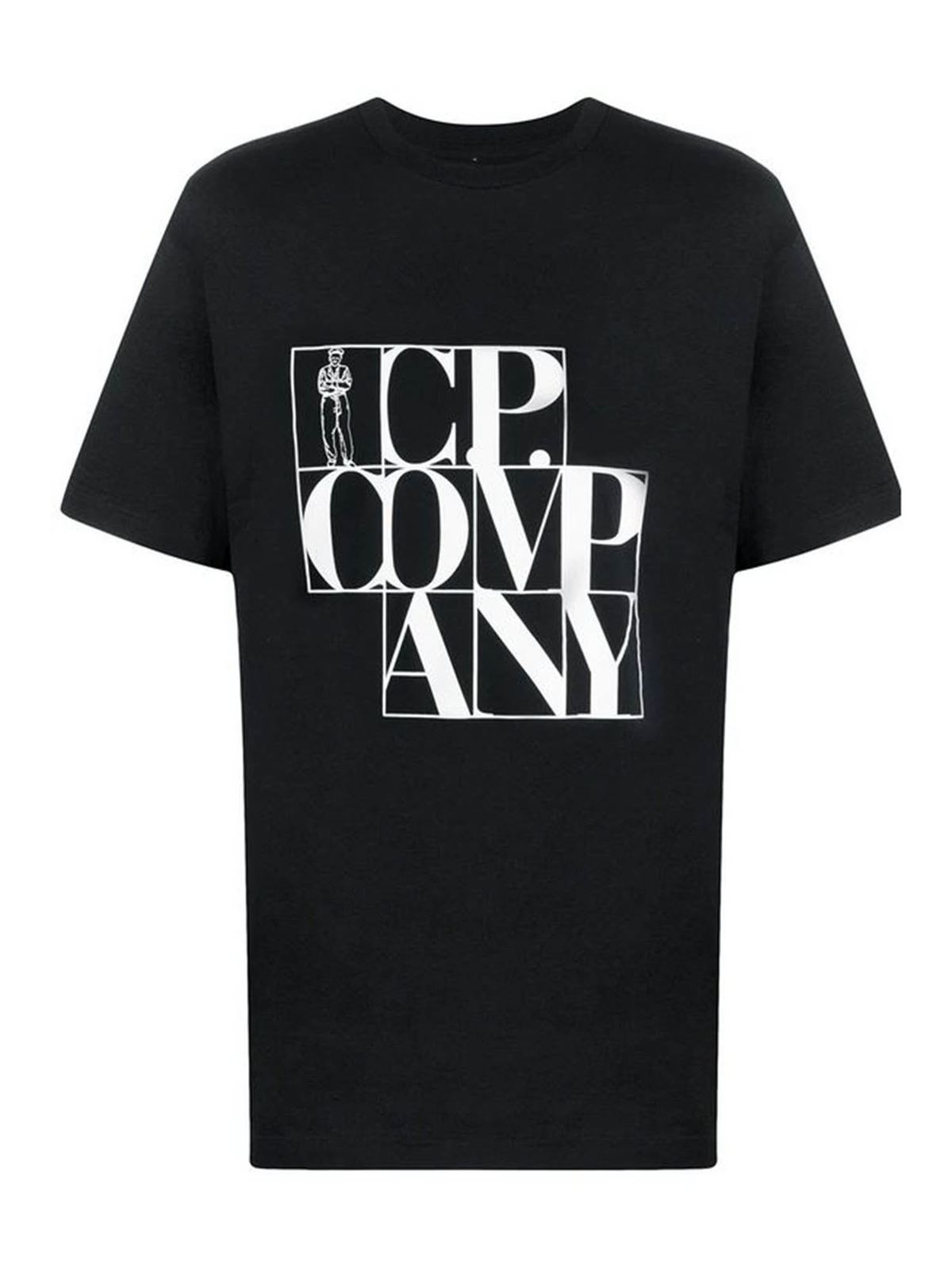 C.P. COMPANY LETTERING LOGO PRINTED T-SHIRT IN BLACK