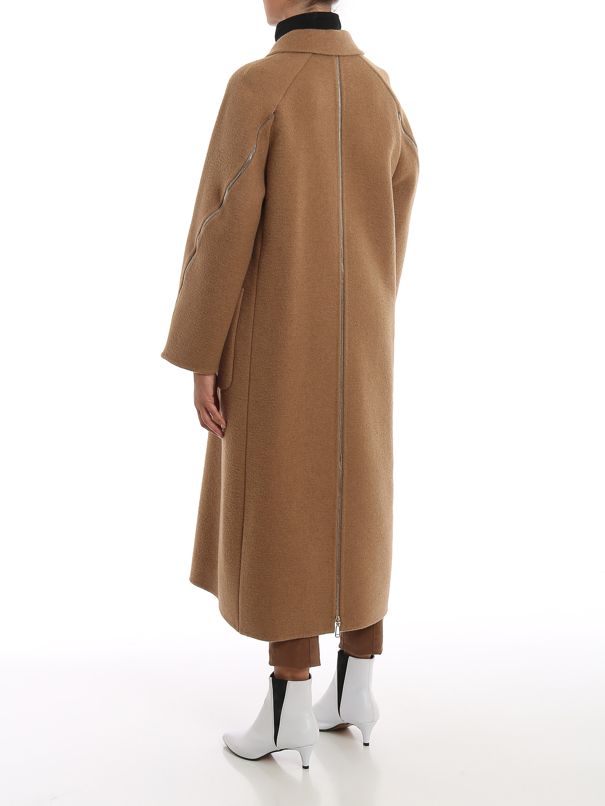 Fendi - Camel coat with zippers - بلند 