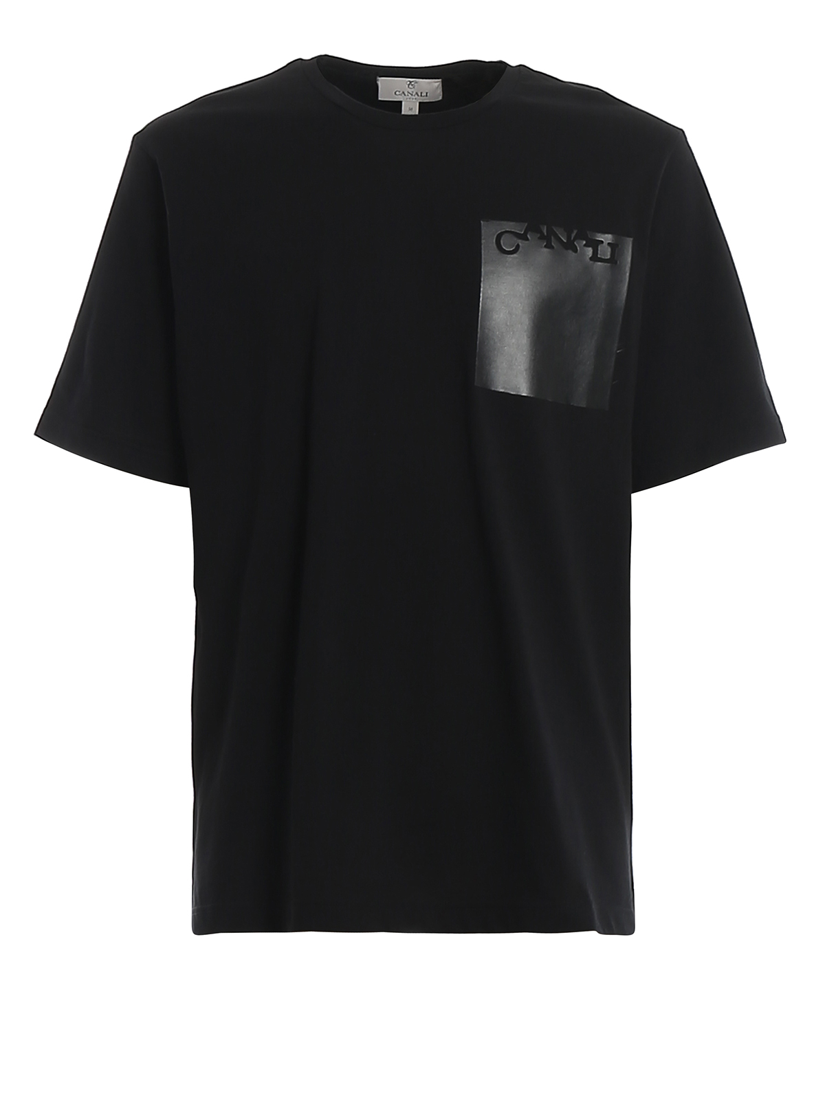 T-shirts Canali - Jersey T-shirt with faux leather logo panel