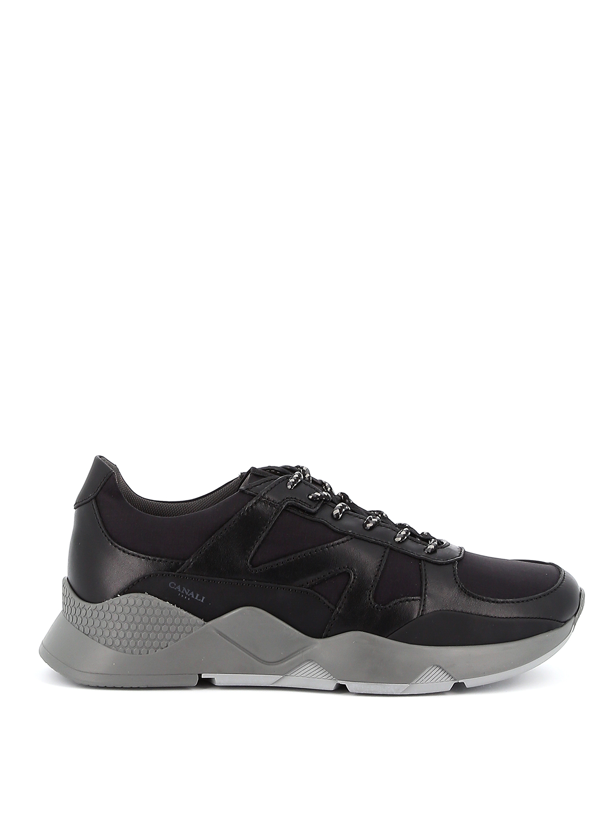 Canali Leather And Tech Fabric Sneakers In Blue