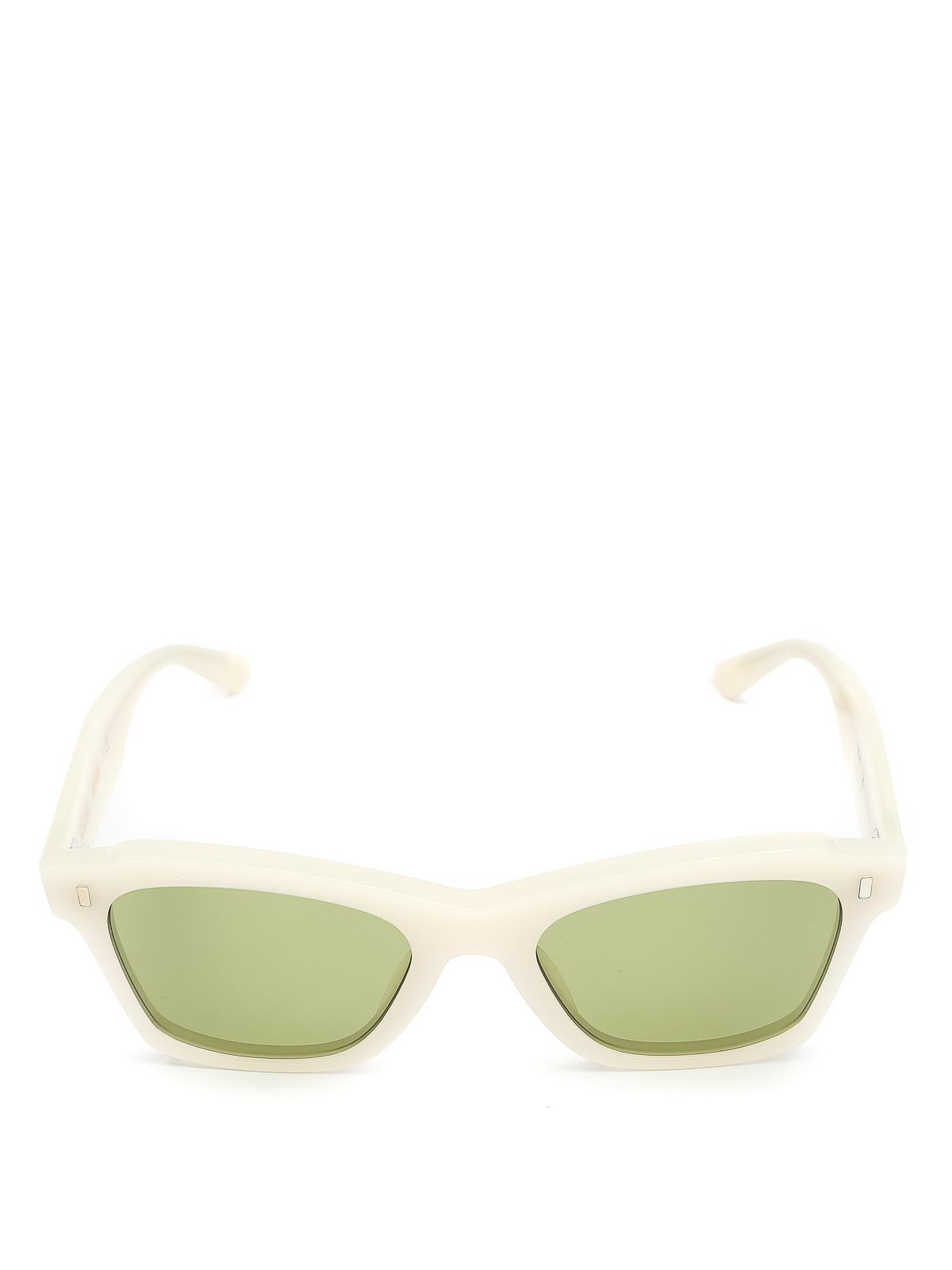 white sunglasses with green lenses