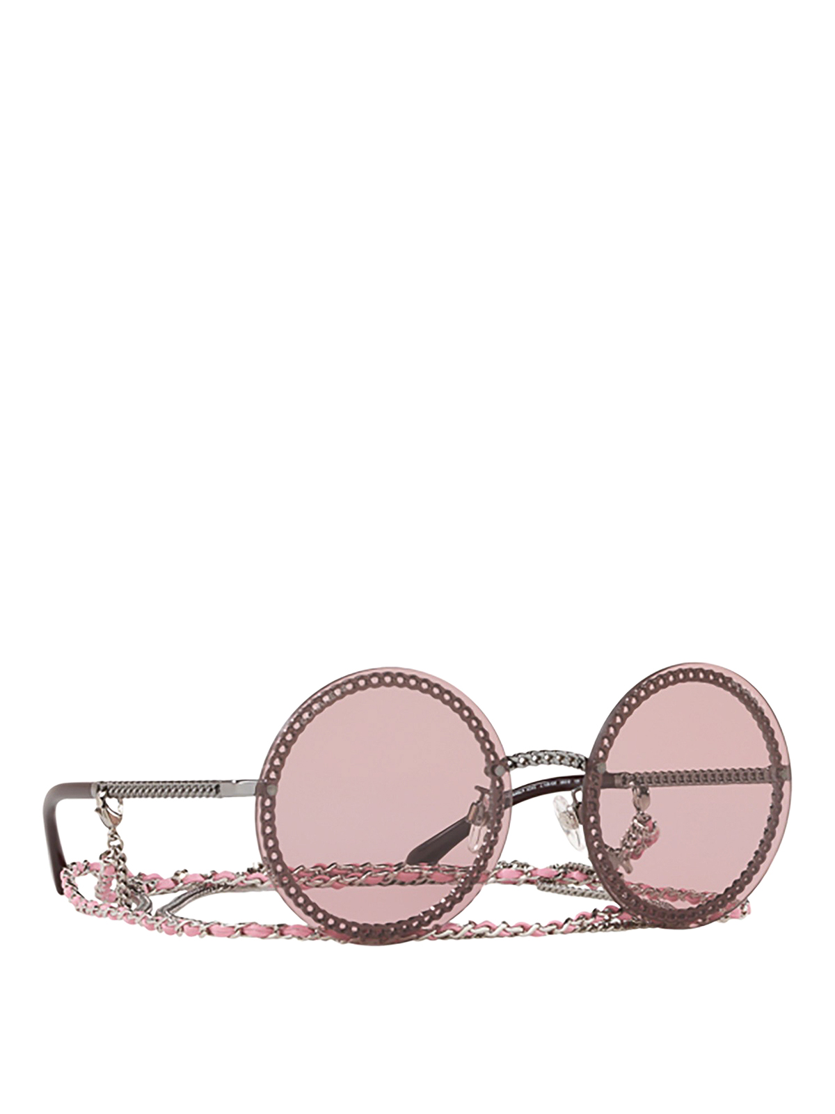 Pre-owned Chanel Chain Embellished Pink Round Sunglasses