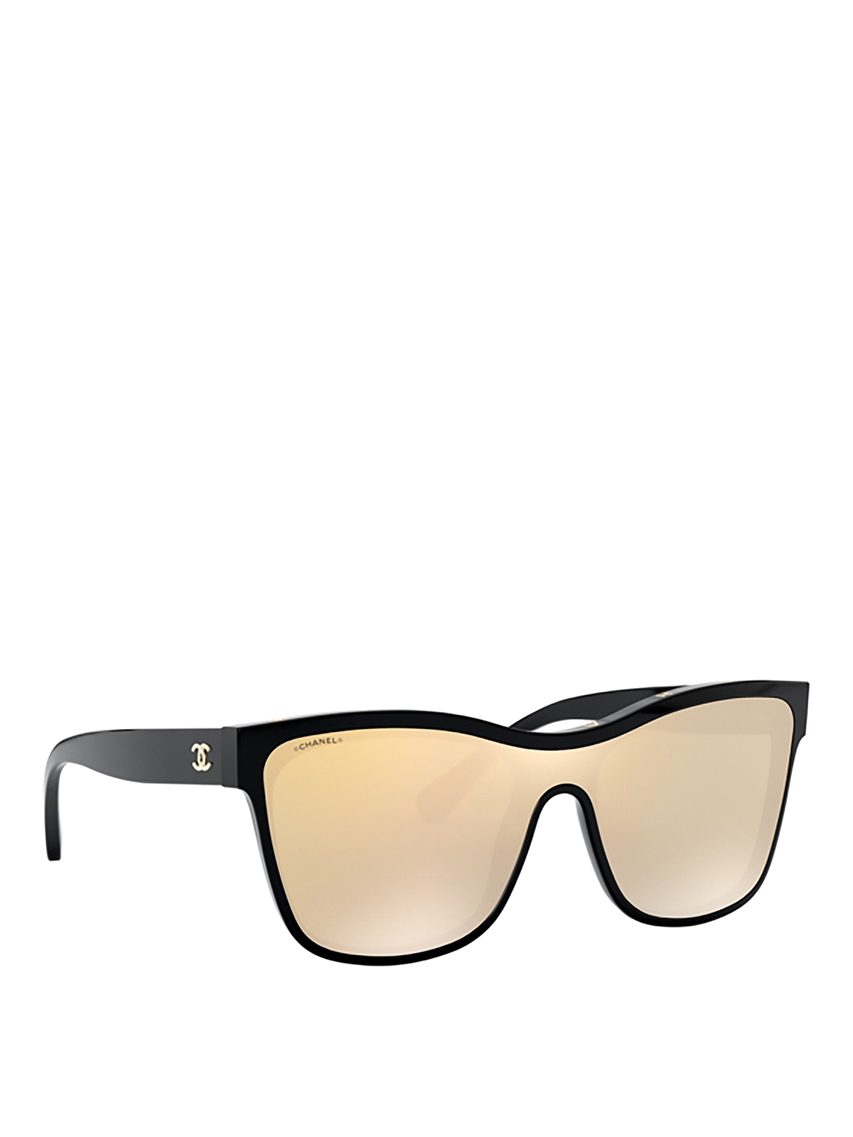 Chanel Shield Sunglasses Black Gold Mirror Chanel Eyewear Avvenice