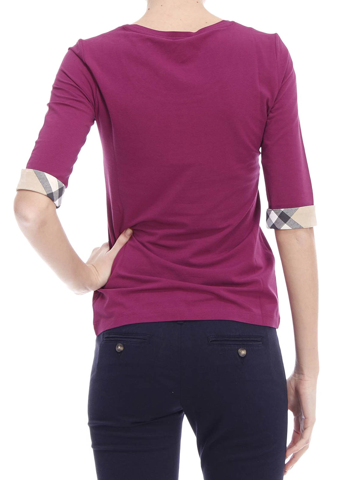 T-shirts Burberry - Check cuff stretch-cotton t-shirt - YSM82368YSNR51050