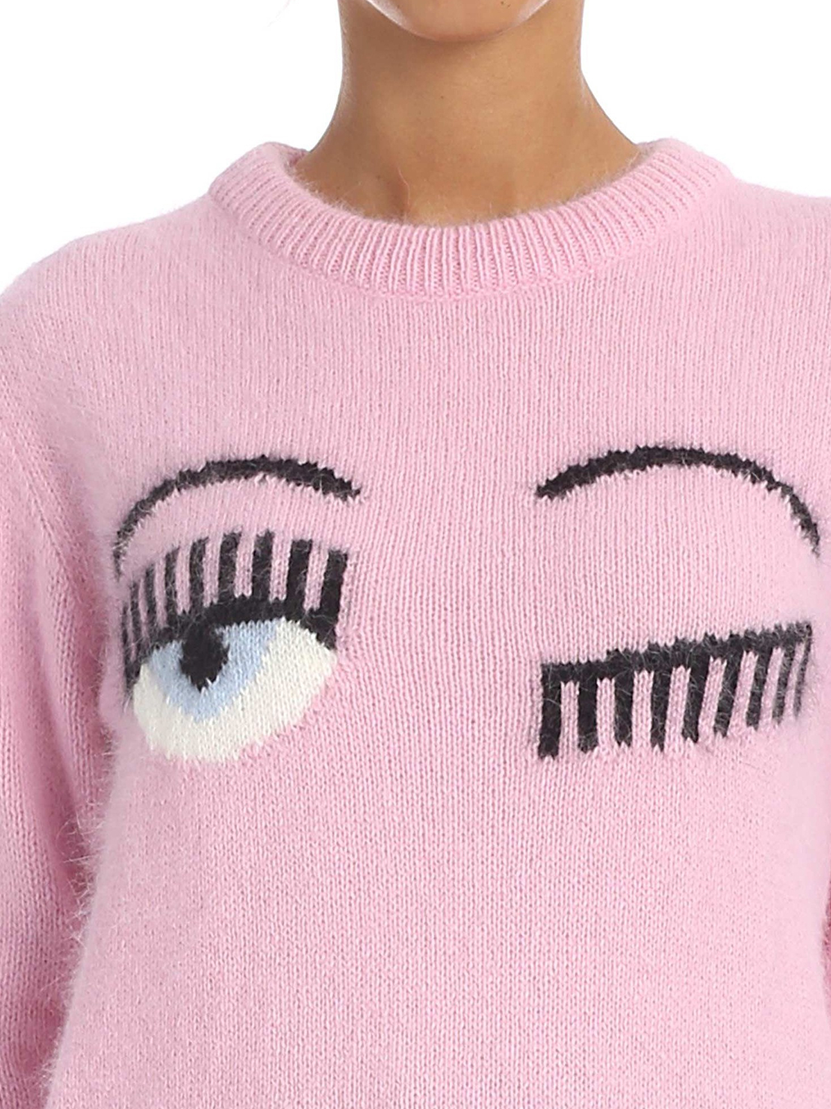 collar tool unhealthy Crew necks Chiara Ferragni - Flirting pink angora sweater - CFJM030PINK