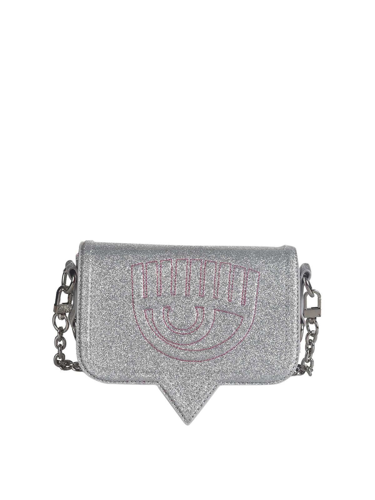 Borse a tracolla Chiara Ferragni - Borsa Small Eyelike glitter argento -  CFPT007SILVER