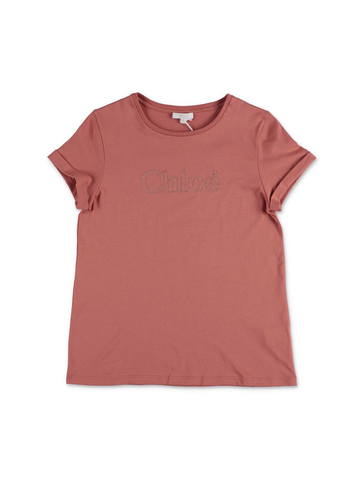 CHLOÉ ANTIQUE PINK T-SHIRT WITH LOGO