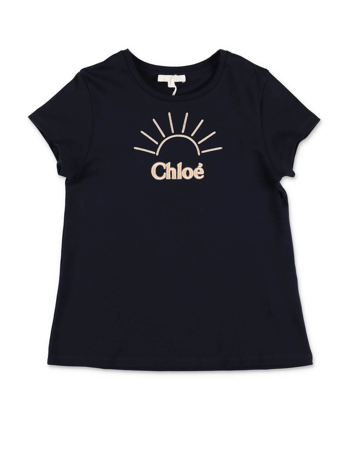 CHLOÉ EMBROIDERED LOGO T-SHIRT IN DARK BLUE